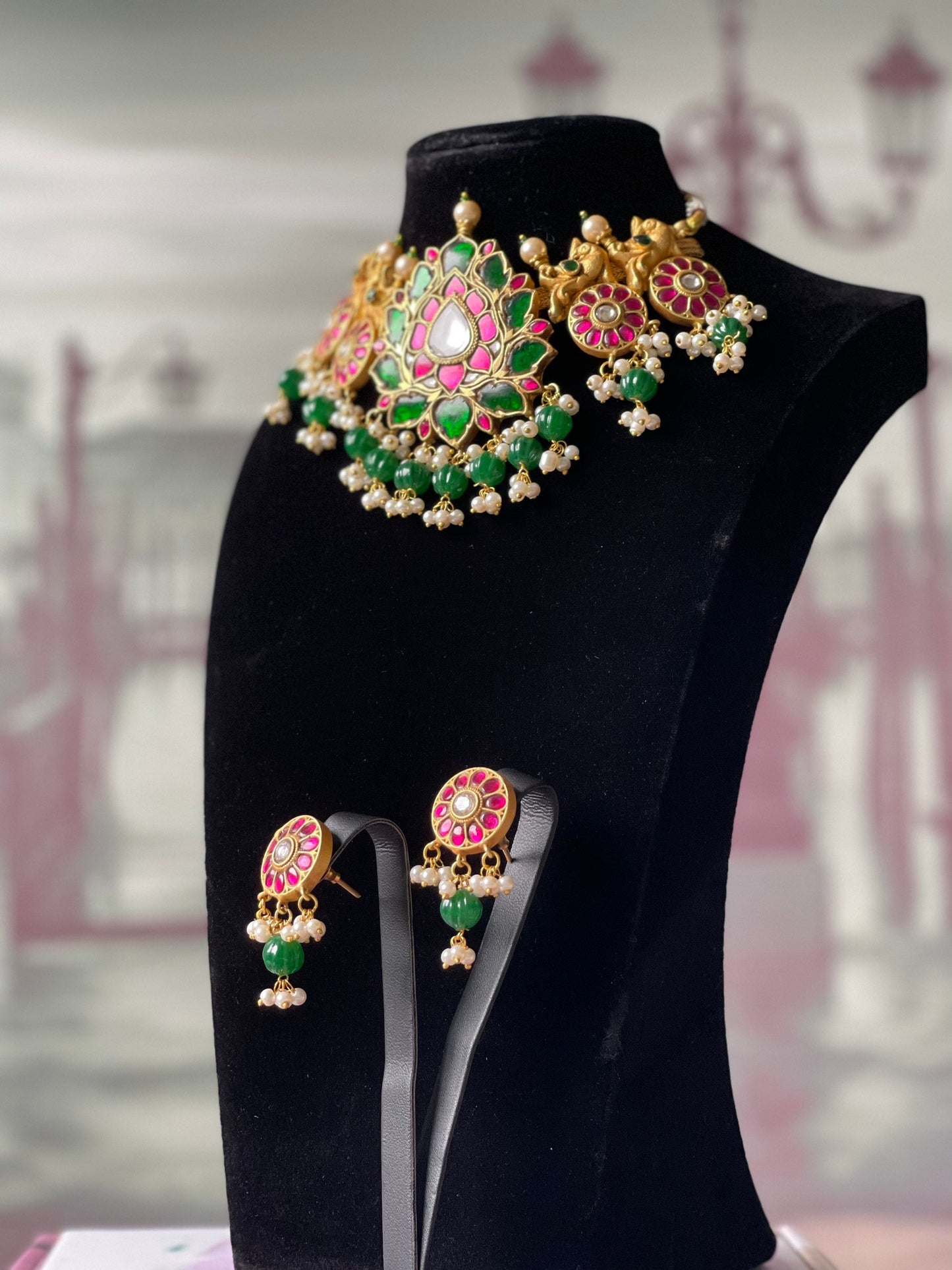 ISHQ PEHCHAN traditional necklace and jhumki set kundan meenakari jewellery set bridal mehndi henna gift