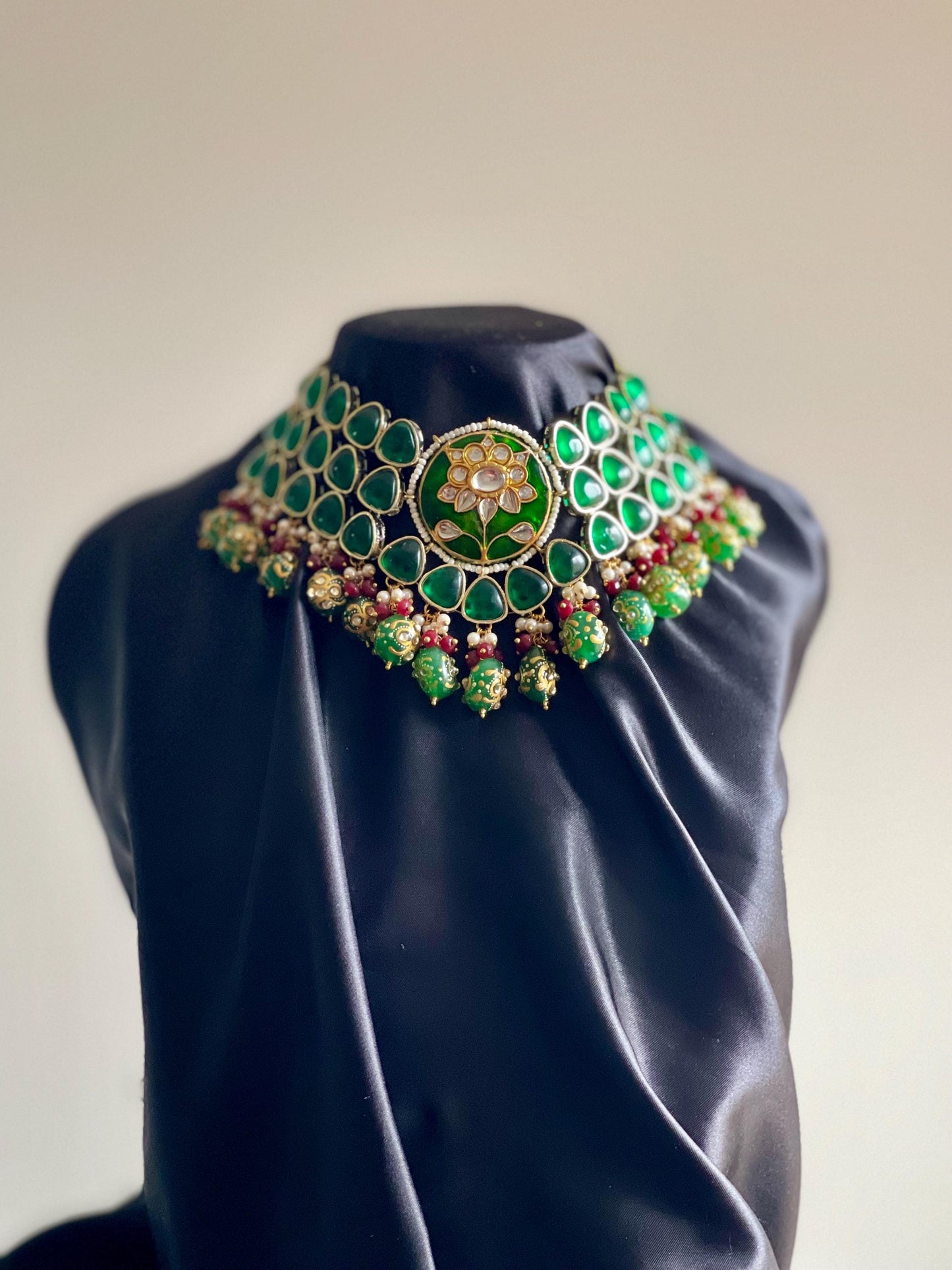 BASANTI | Kundan choker and earrings set traditional green and gold polki jewellery statement pieces gift for her