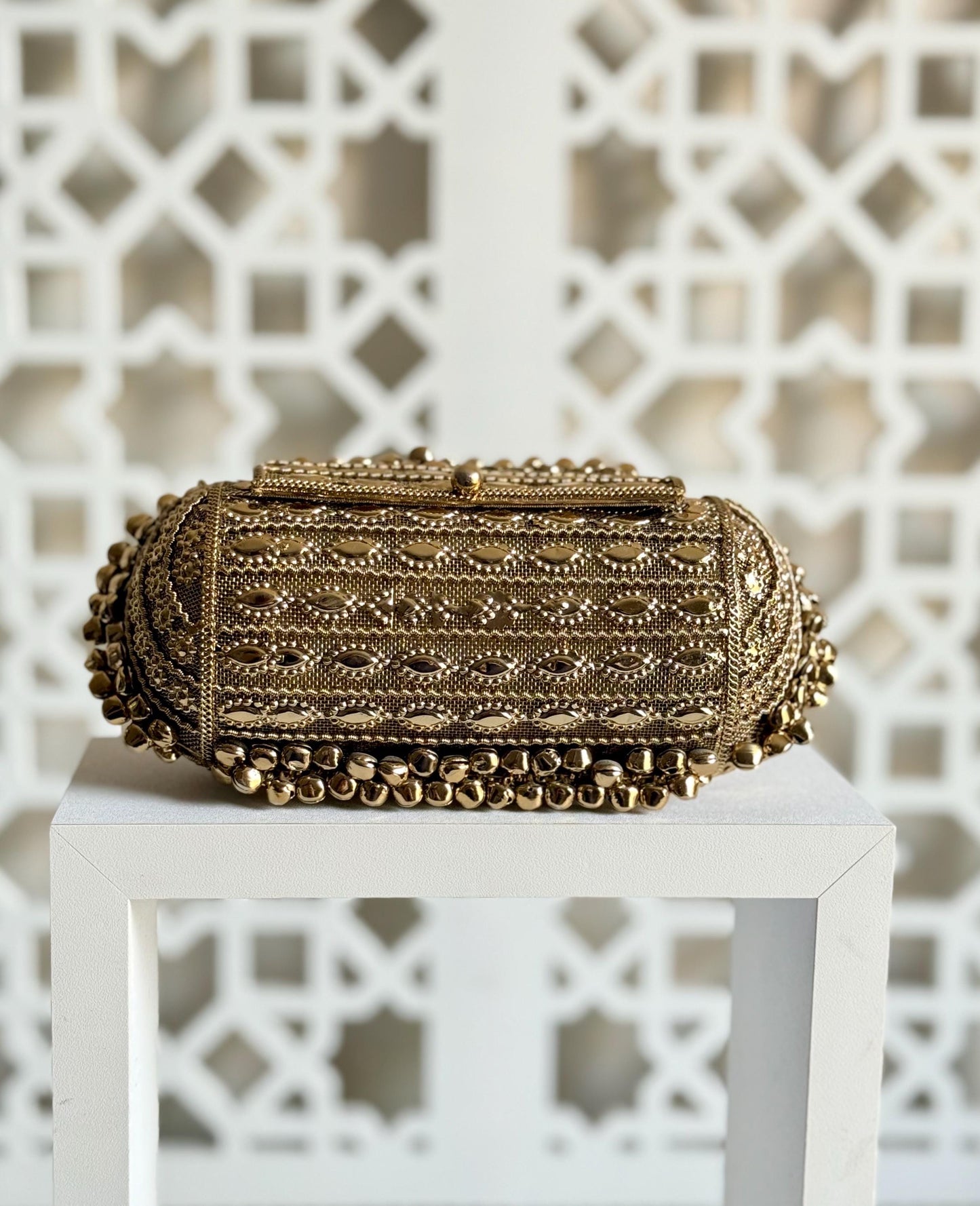 BEN THANH | Antique Golden Cylinder Formal Evening Purse for Weddings | Gift Idea for Her