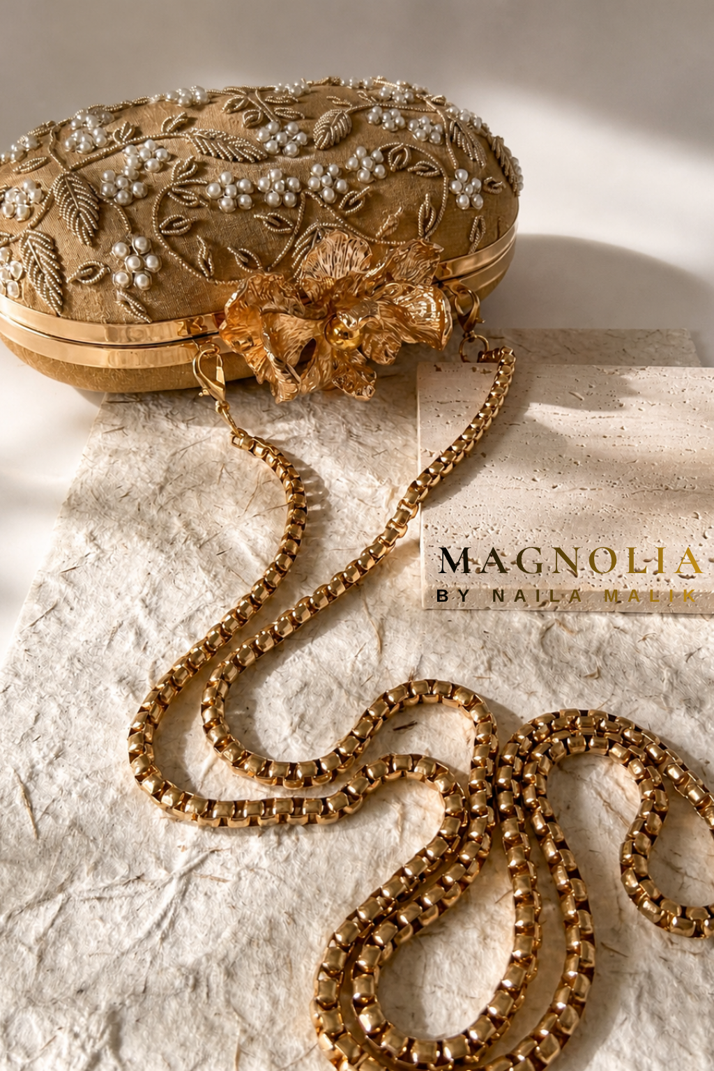 SUEZ | Floral Embroidery Gold Clutch