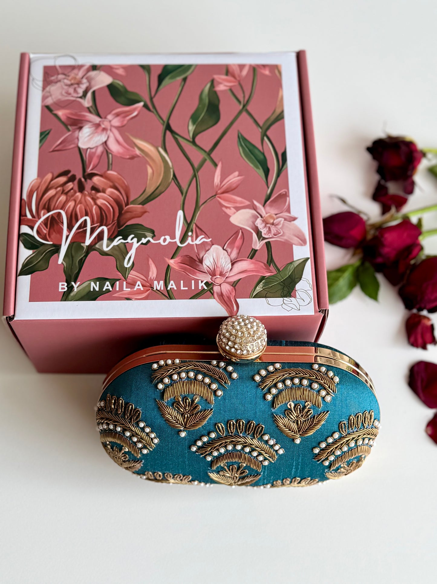 VALERIA Teal Embroidered Clutch (Final Stock)
