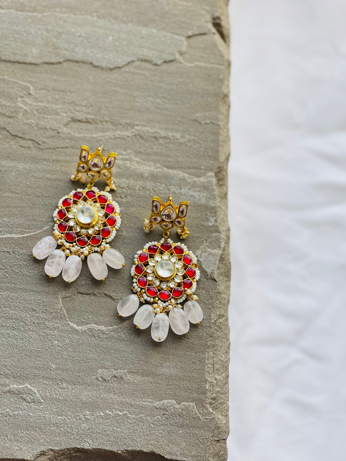 AYA | Pink & Red Kundan Earrings