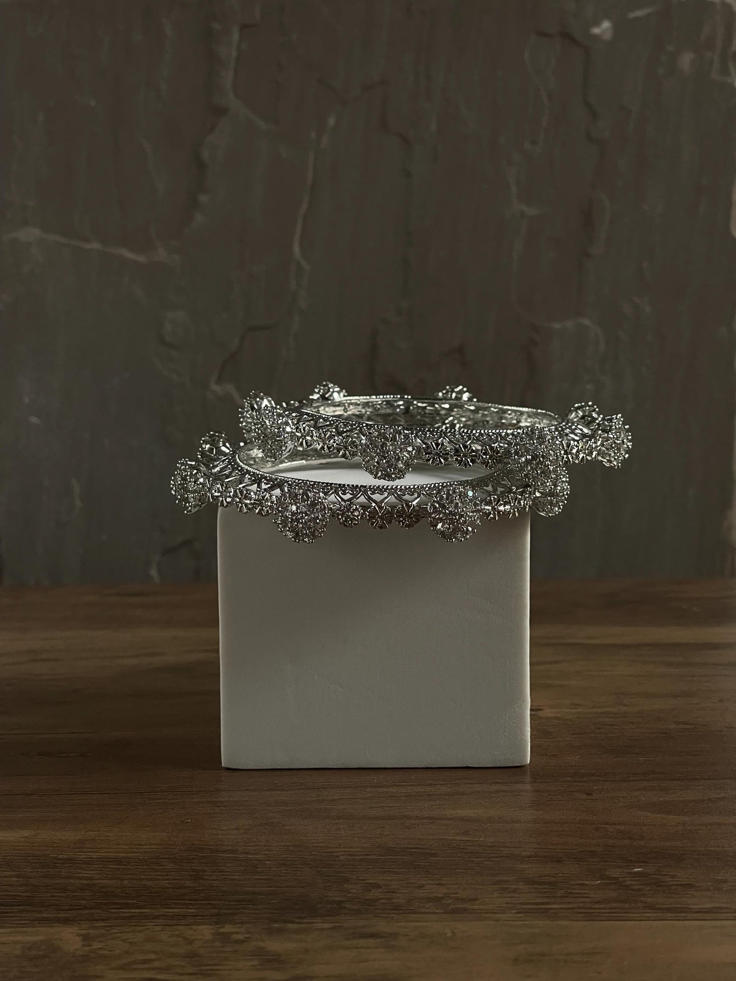 Oxidized Silver Bangles Pair: Intricate Filigree Kara Chori, Size 2.6