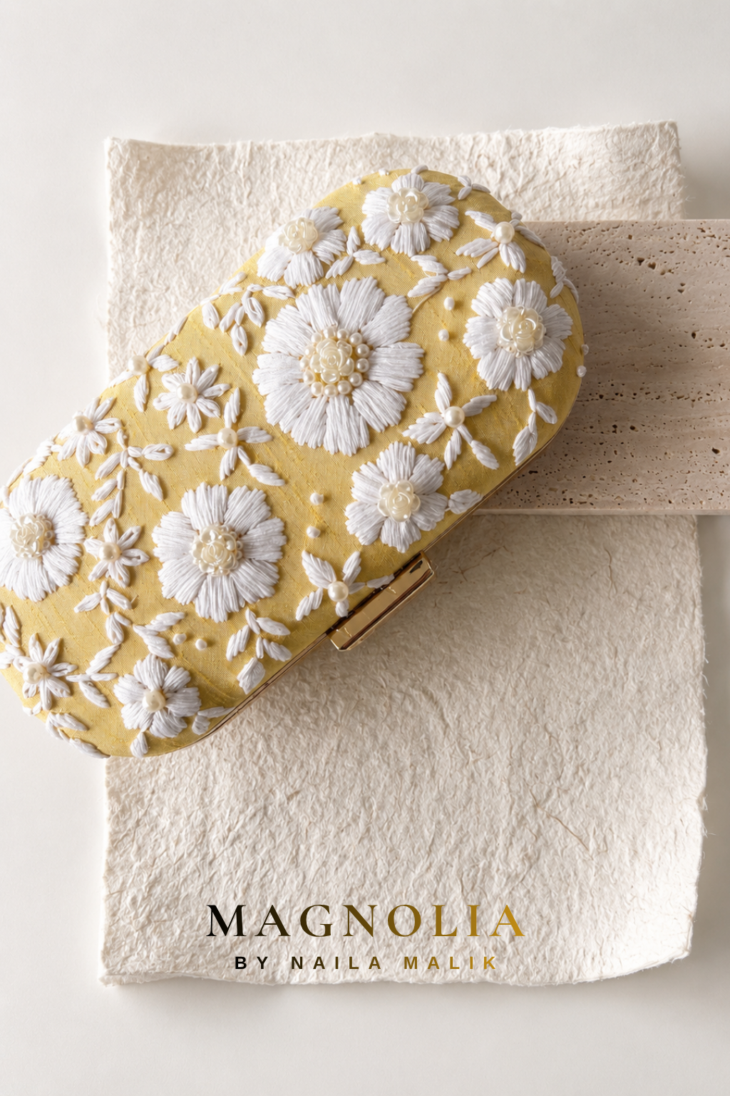 IBIZA | Golden Sunset | Yellow & White Embroidered Clutch