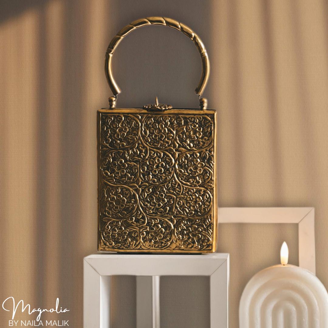 LAHORE | Antique Gold Clutch Bag Statement Bridal Trendy Ethnic Unique