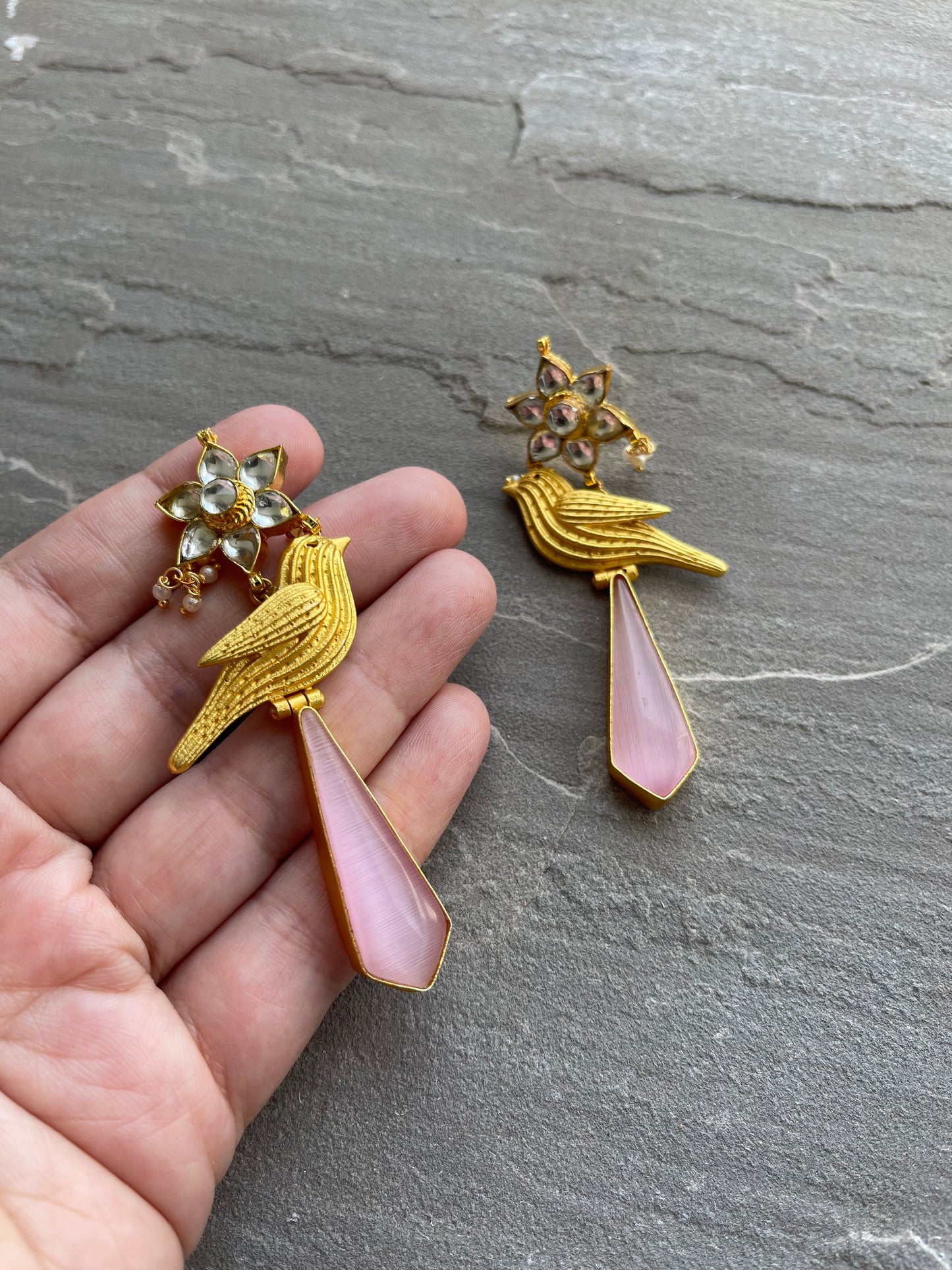 ESRAH | Pink & Gold Bird Earrings