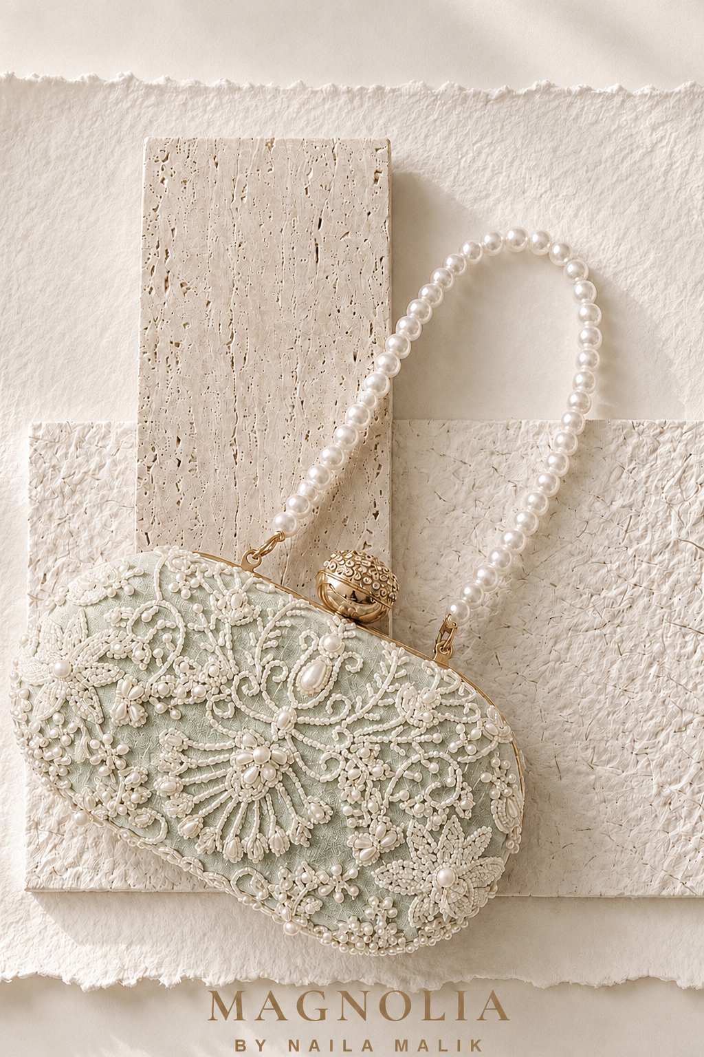 MALLAWI | Sage Green Pearl Embellished Clutch