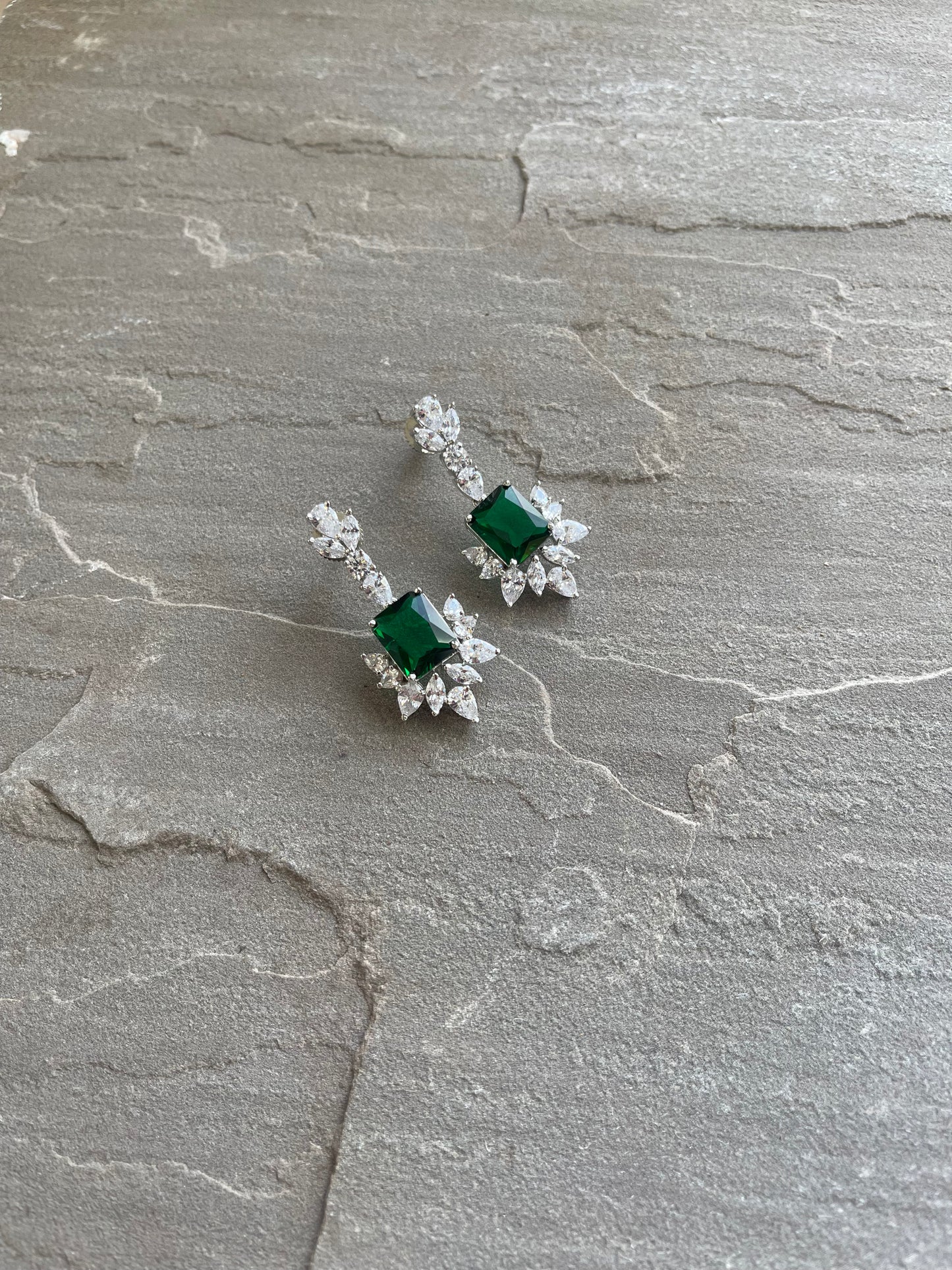 MALEENA | Emerald Green & Silver Crystal Earrings