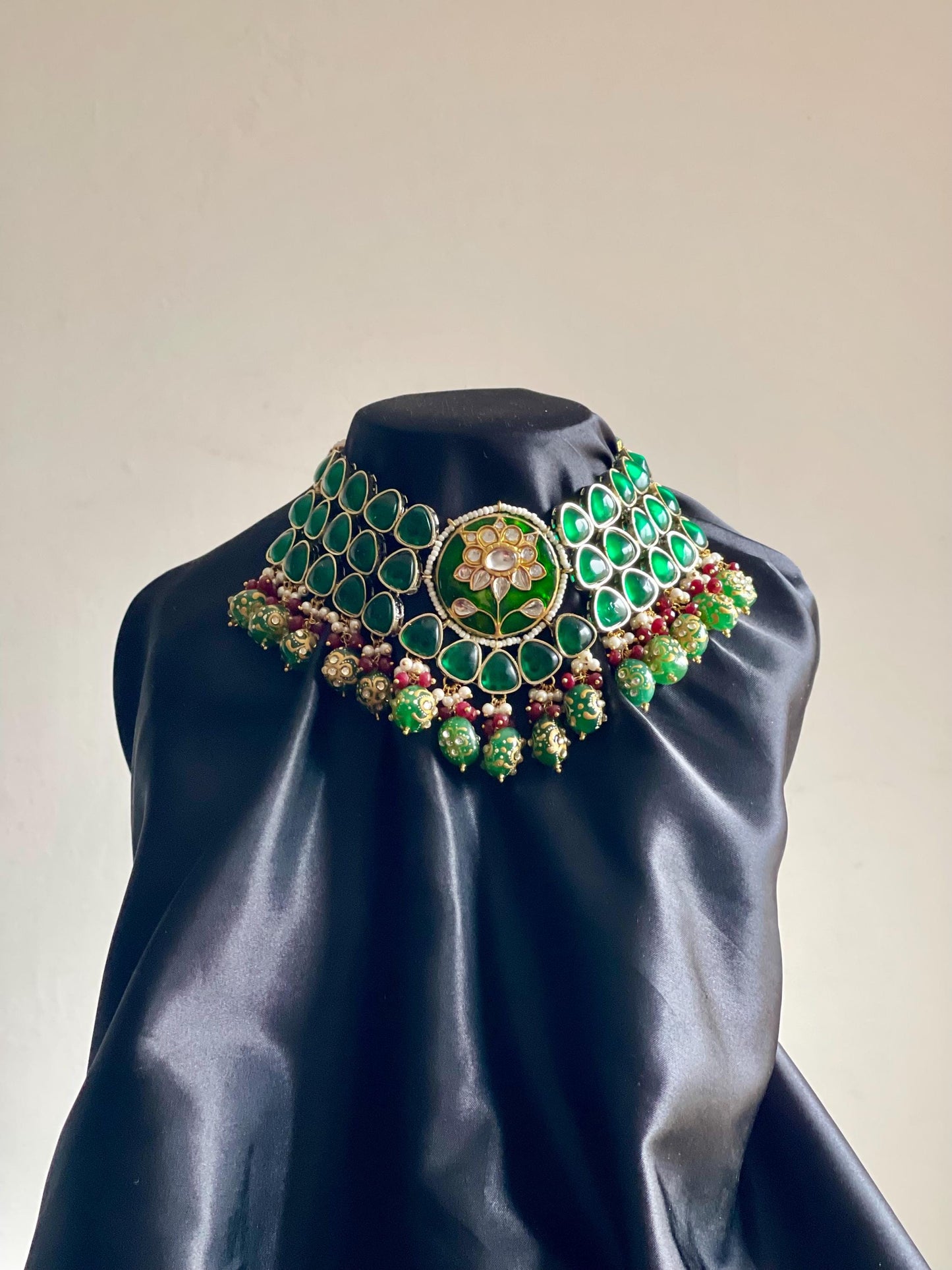 BASANTI | Kundan choker and earrings set traditional green and gold polki jewellery statement pieces gift for her