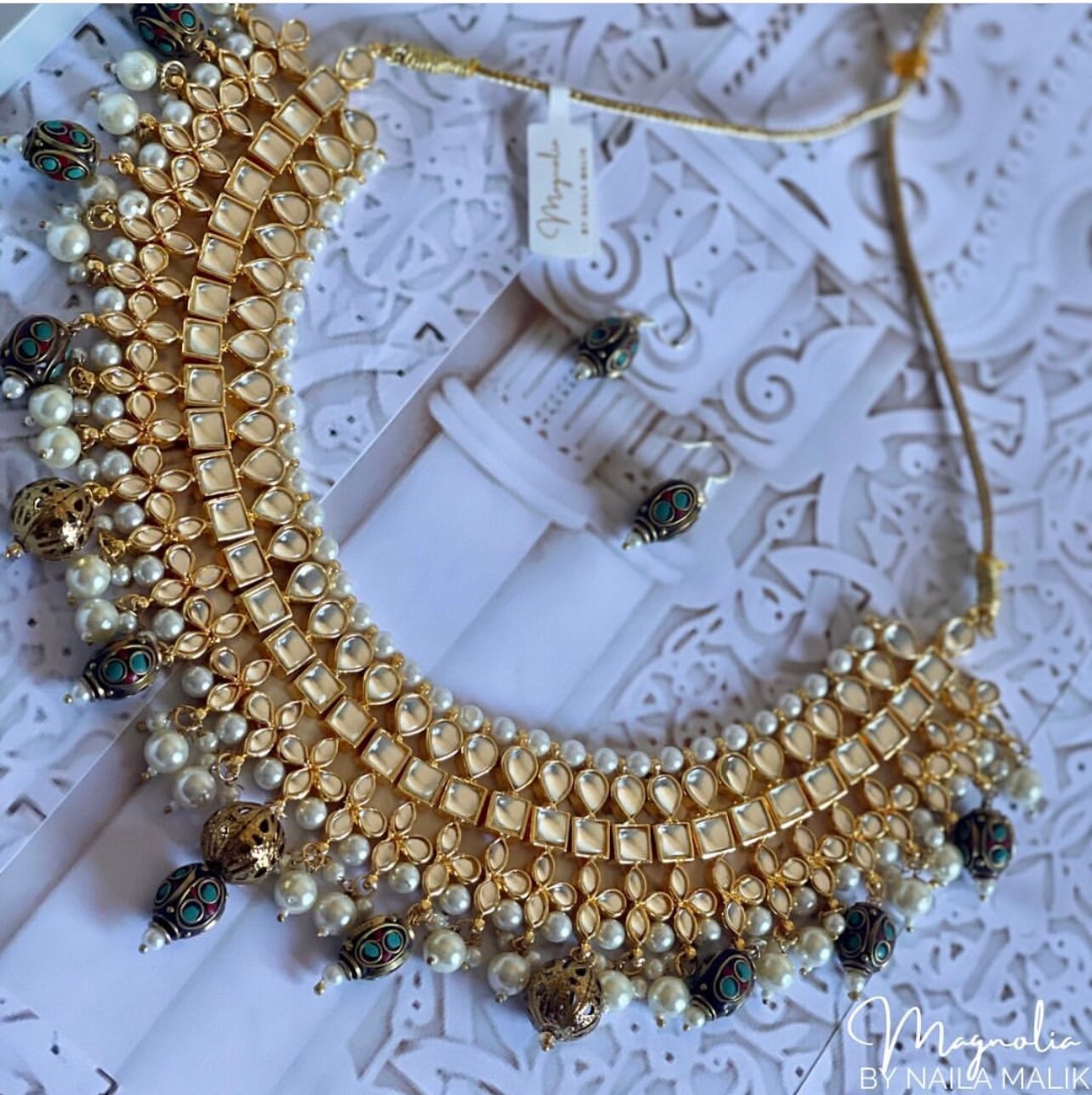 NAISHA | Kundan necklace and earrings set Traditional jewellery Statement pieces gift for her