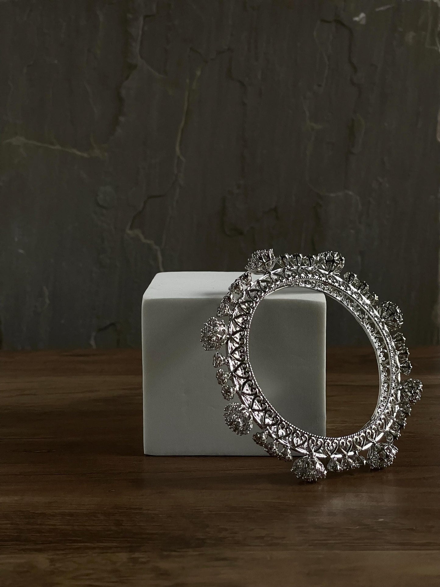 Oxidized Silver Bangles Pair: Intricate Filigree Kara Chori, Size 2.6