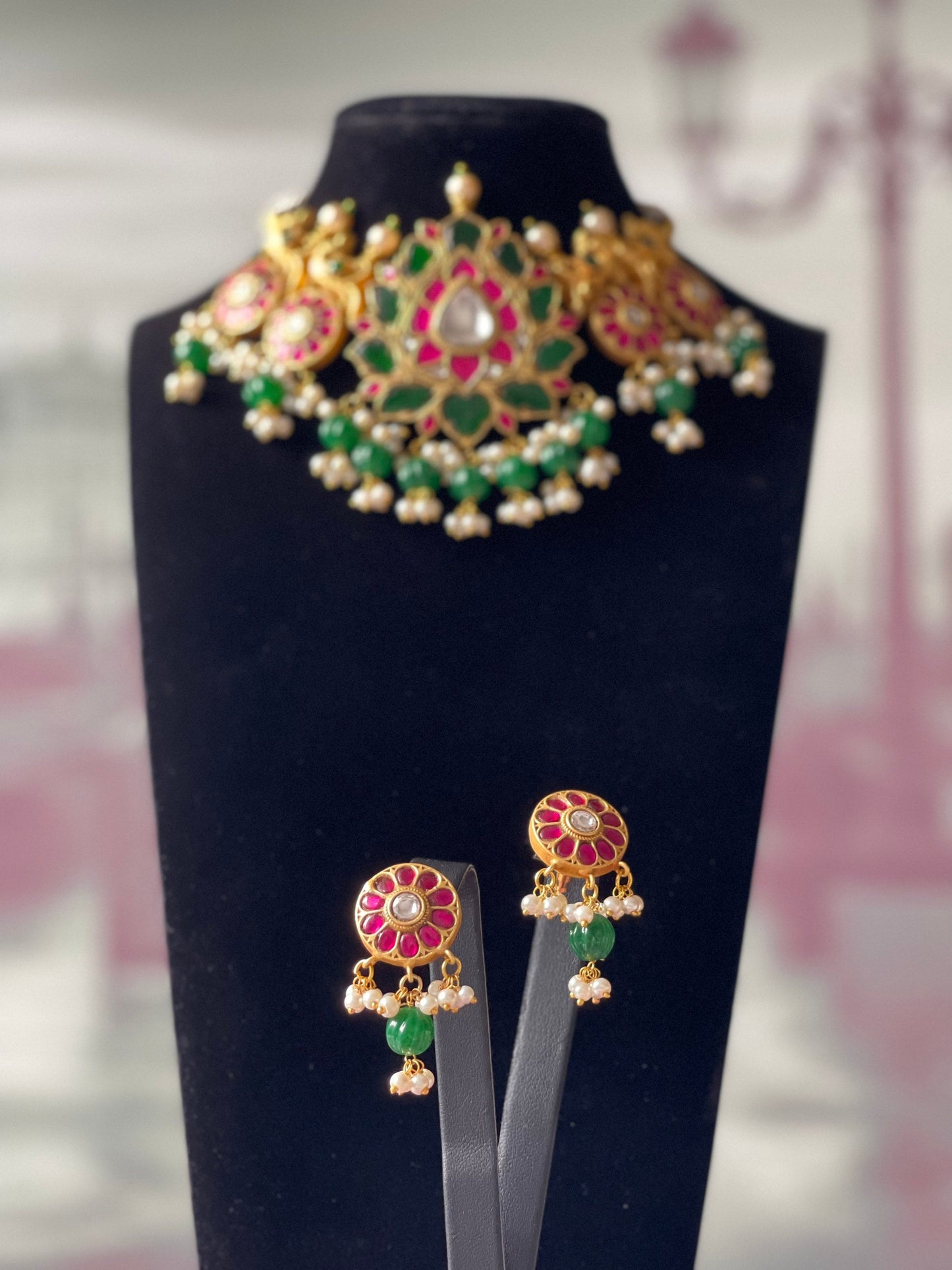 ISHQ PEHCHAN traditional necklace and jhumki set kundan meenakari jewellery set bridal mehndi henna gift