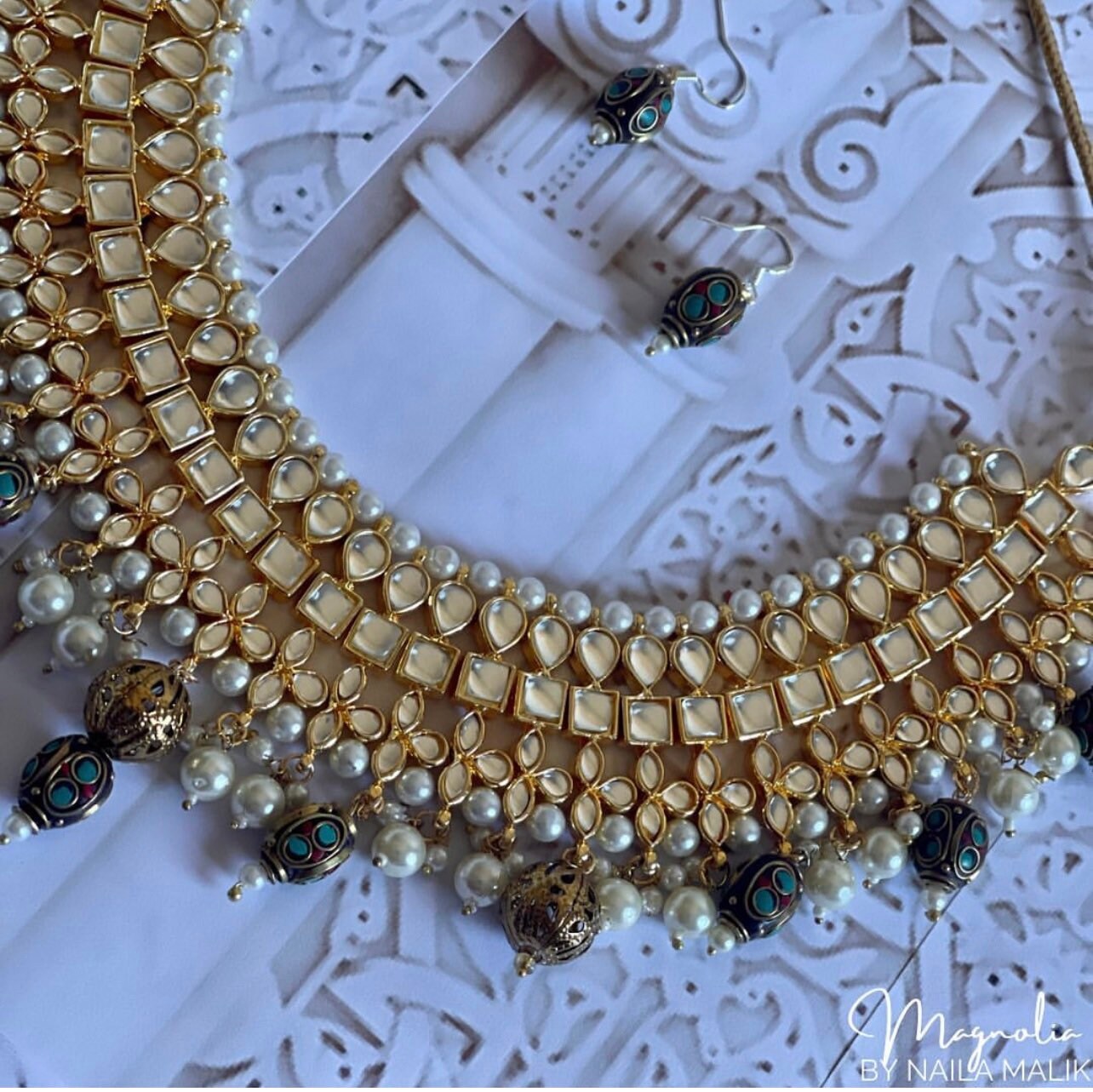 NAISHA | Kundan necklace and earrings set Traditional jewellery Statement pieces gift for her