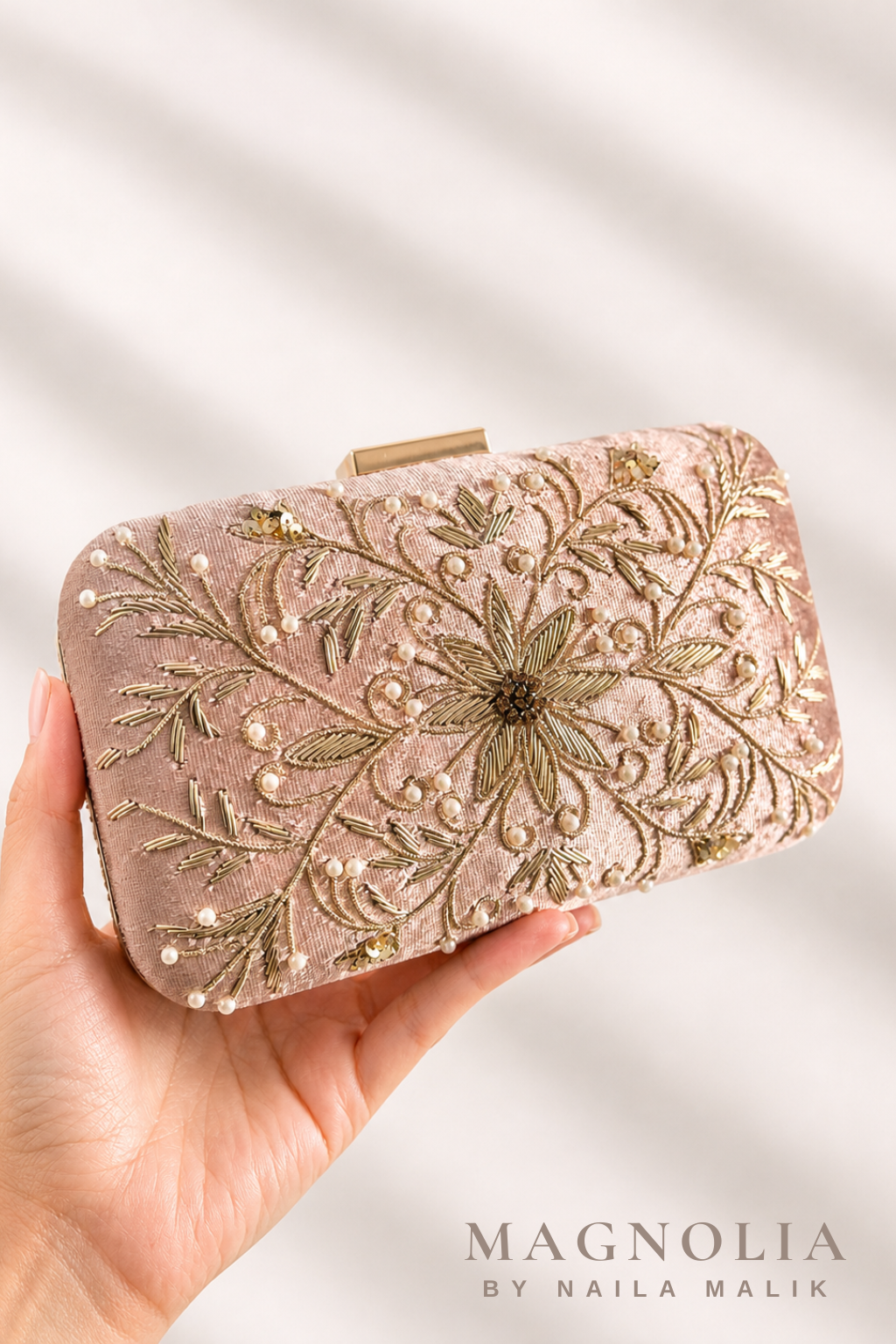 ROME | Pink Velvet EmbroideredClutch