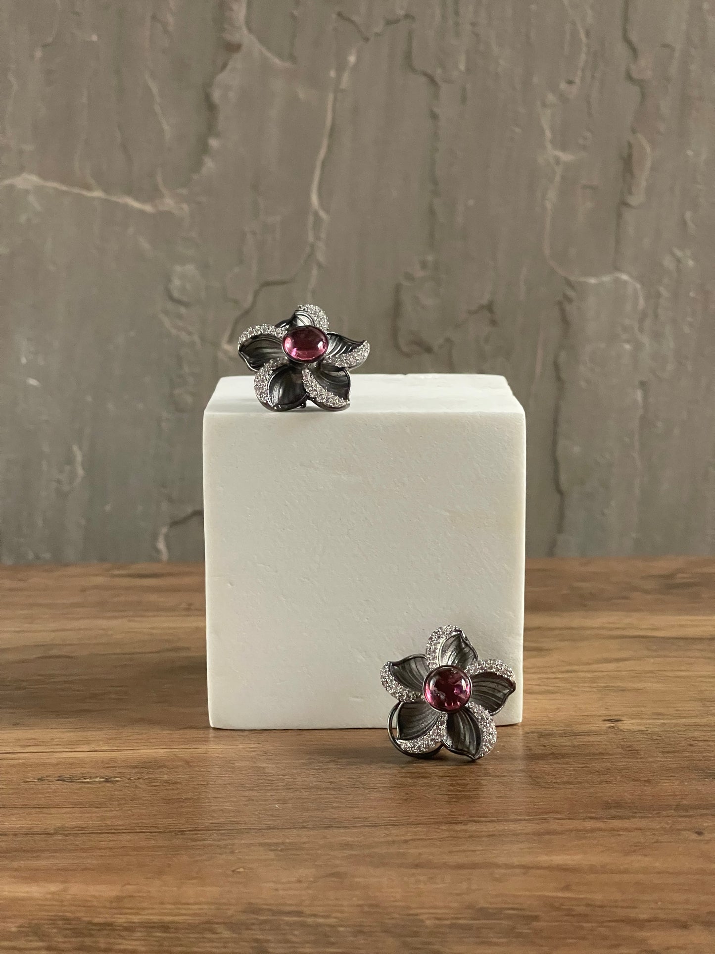 ROSIE | Pink Stone Silver Oversized Studs