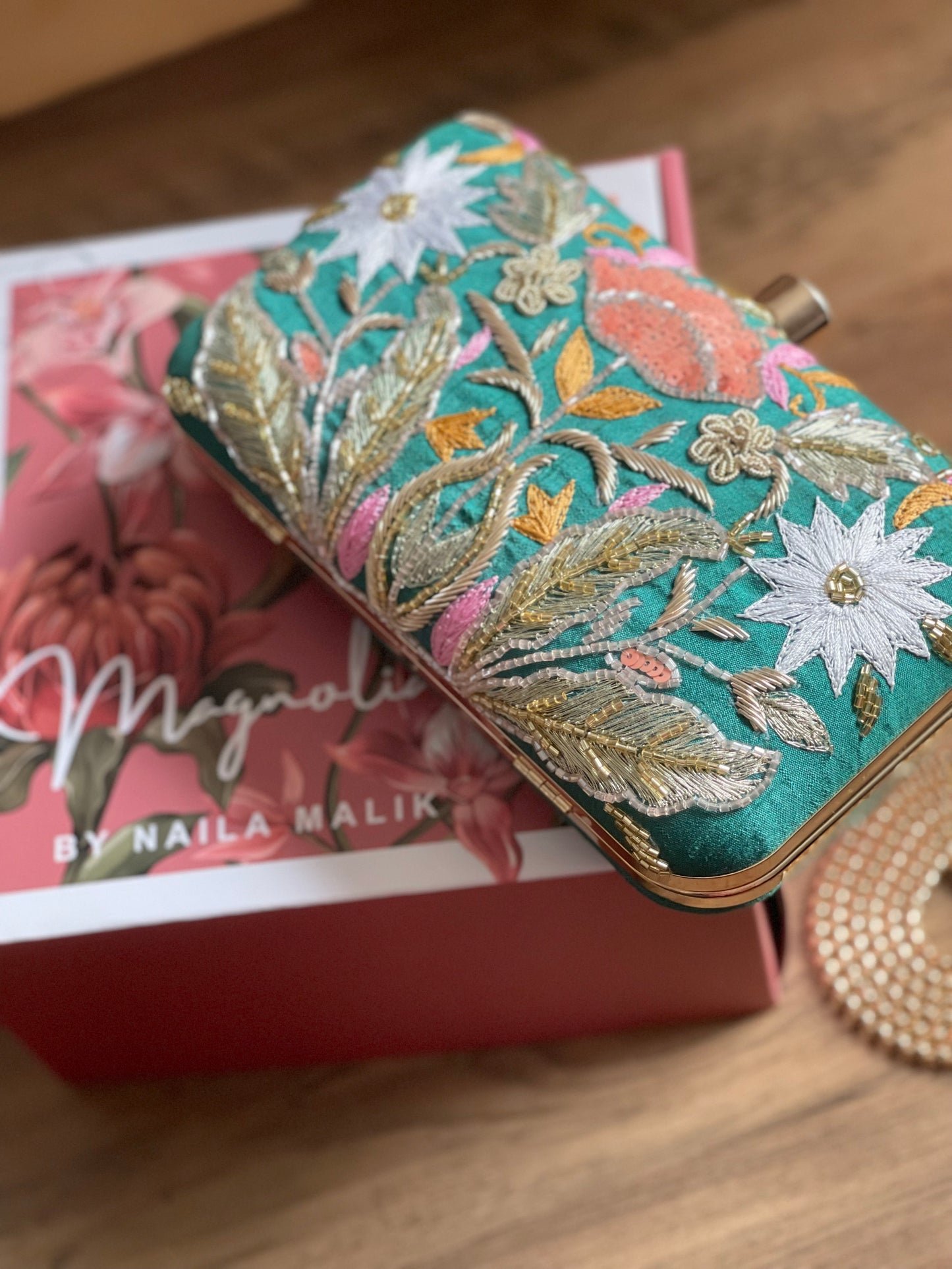 VALLETA Green Zardozi Clutch (Final Stock)