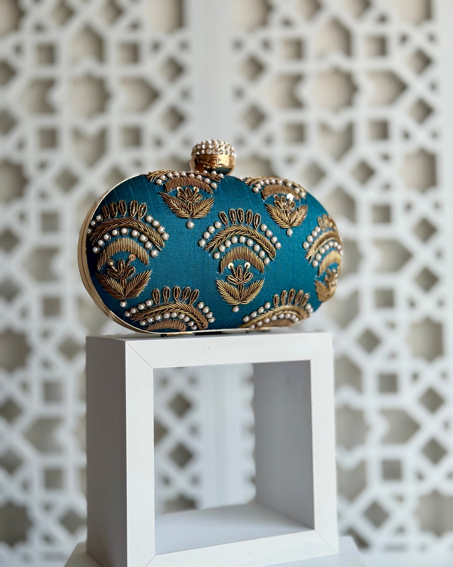 VALERIA Teal Embroidered Clutch (Final Stock)