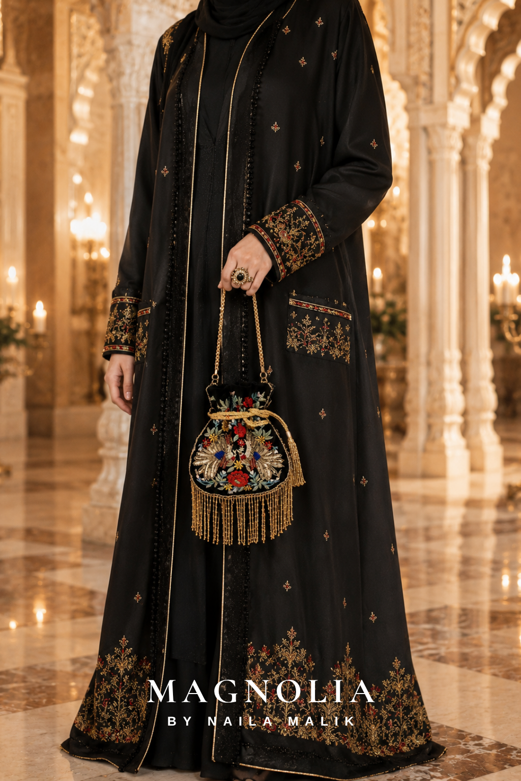 ASWAN | Black Bird Embroidery Potli Bag