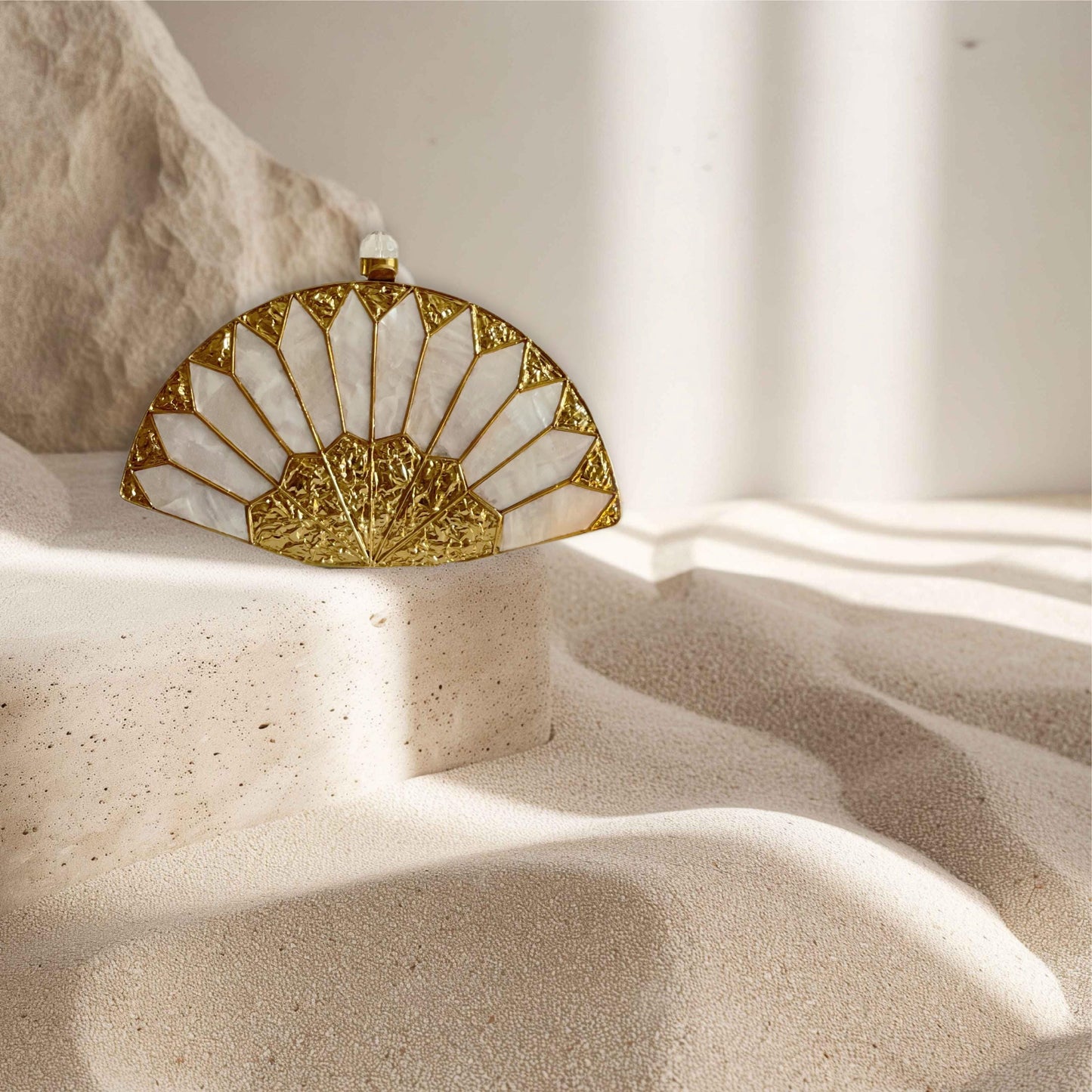 BRISTOL | Fan Shaped MOP Gold White Evening Purse