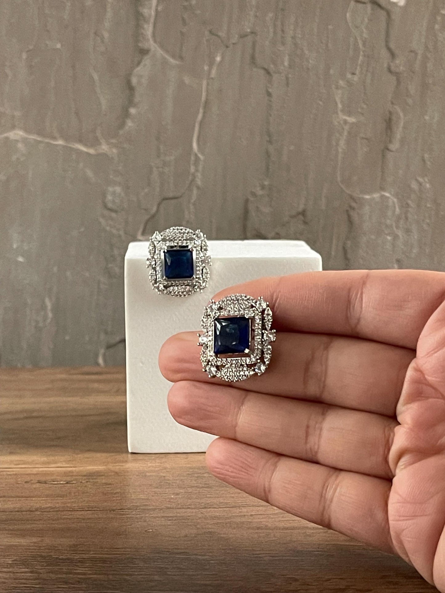 AKIRA | Blue & Silver Oversized Stud Earrings: Statement Jewelry