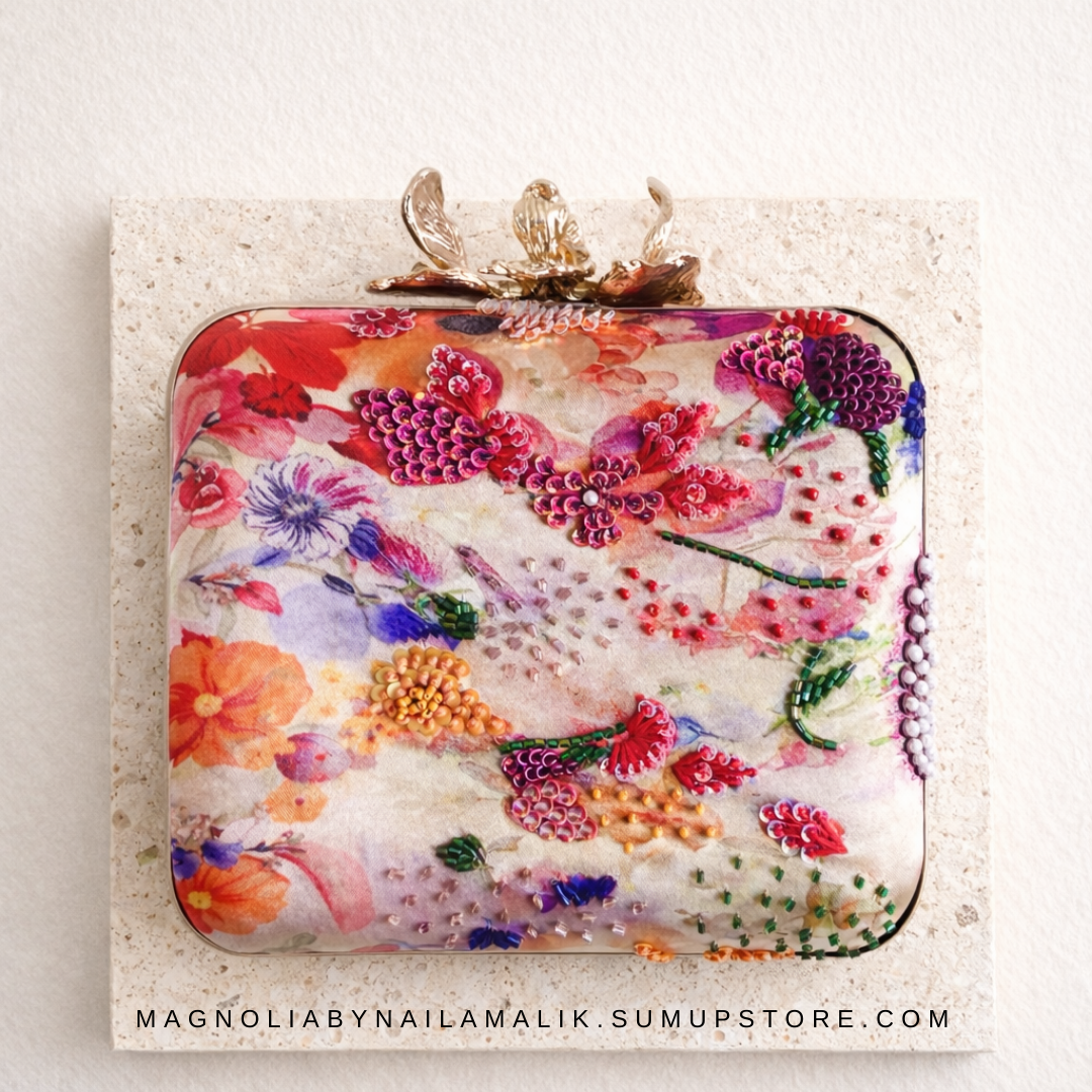 SAN DIEGO Printed Silk Clutch Beaded Evening Purse