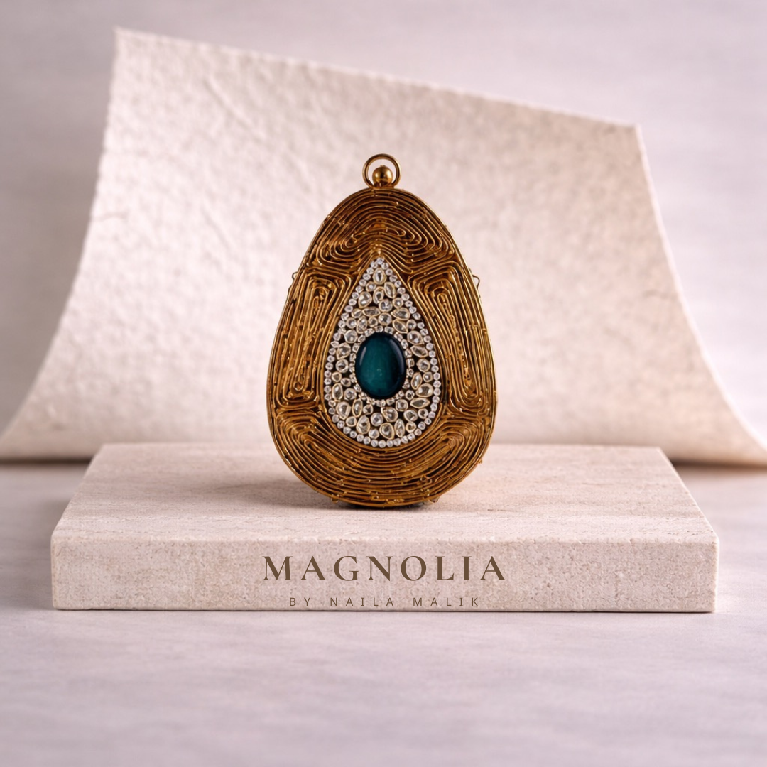 ZAVERI BAZAAR | Tear Drop Gold Mini Purse