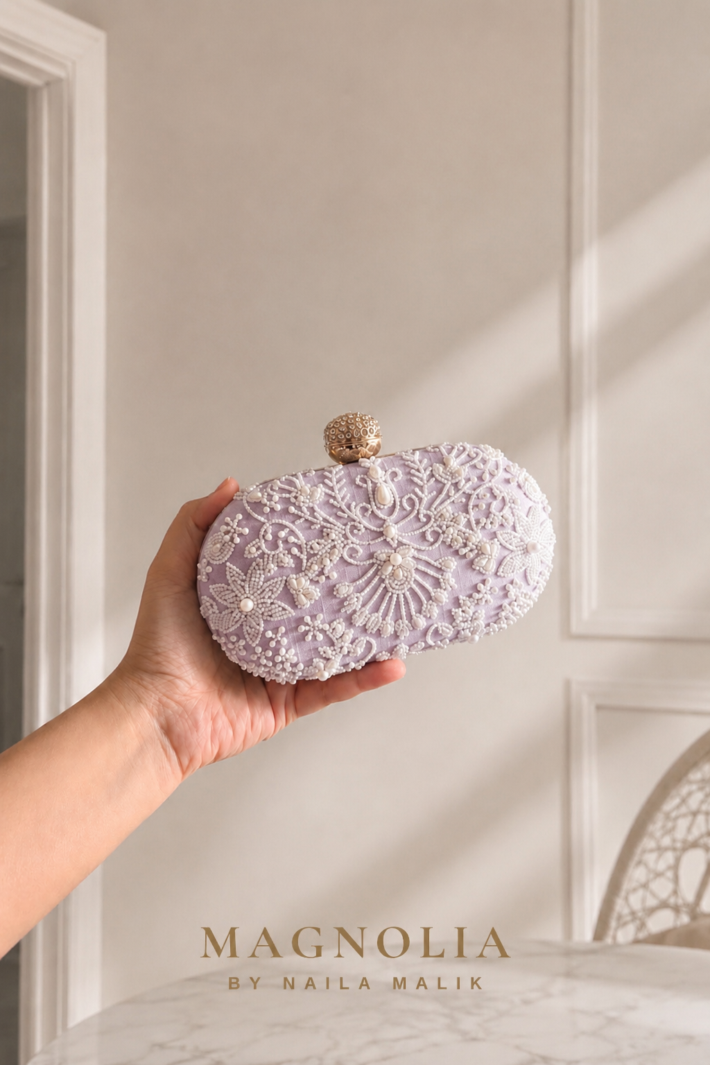 MALLAWI | Lilac Pearl Embellished Clutch
