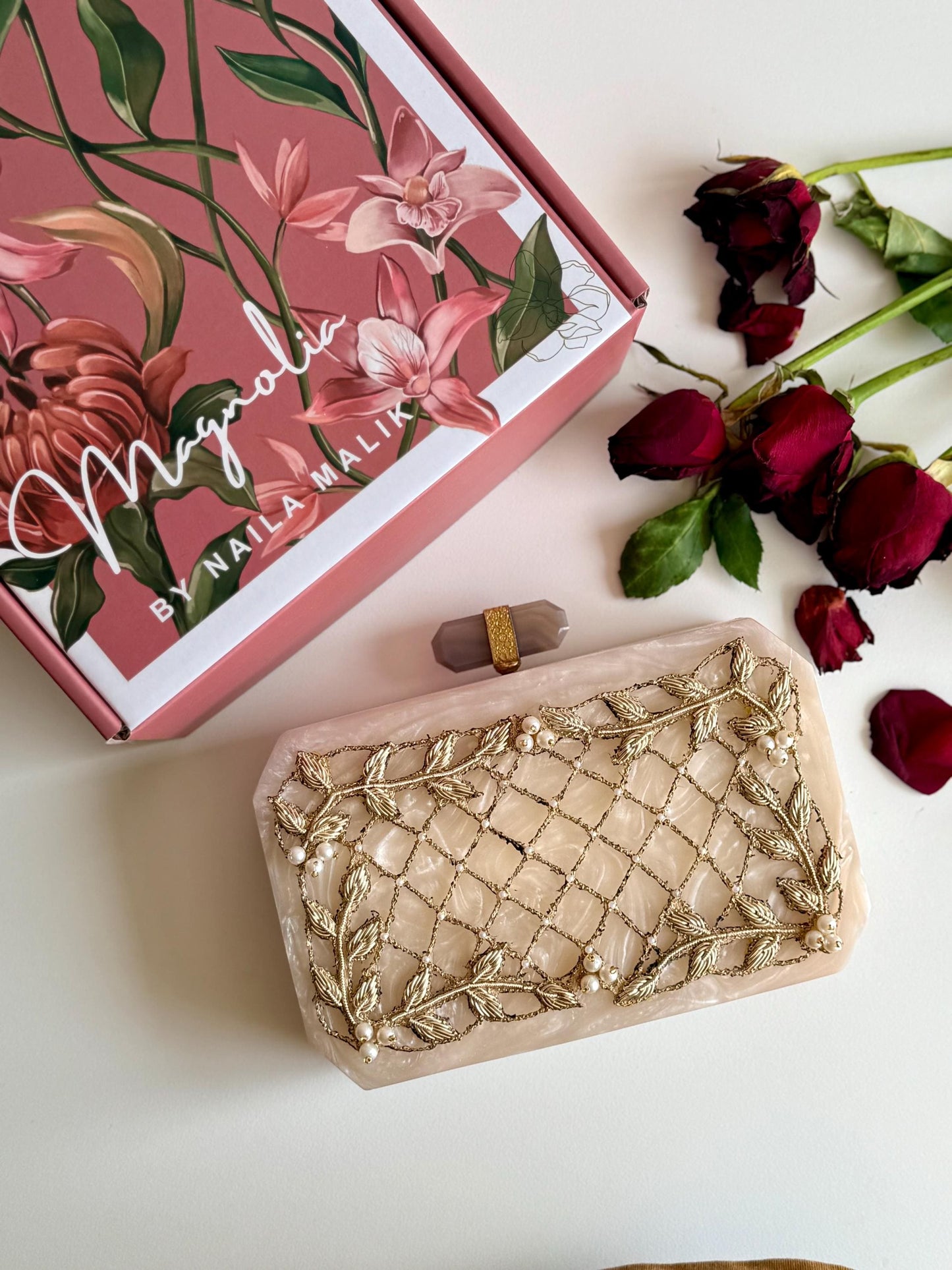 DOHA | Cream Resin Off White Embellished Wedding Clutch Stunning Evening Purse