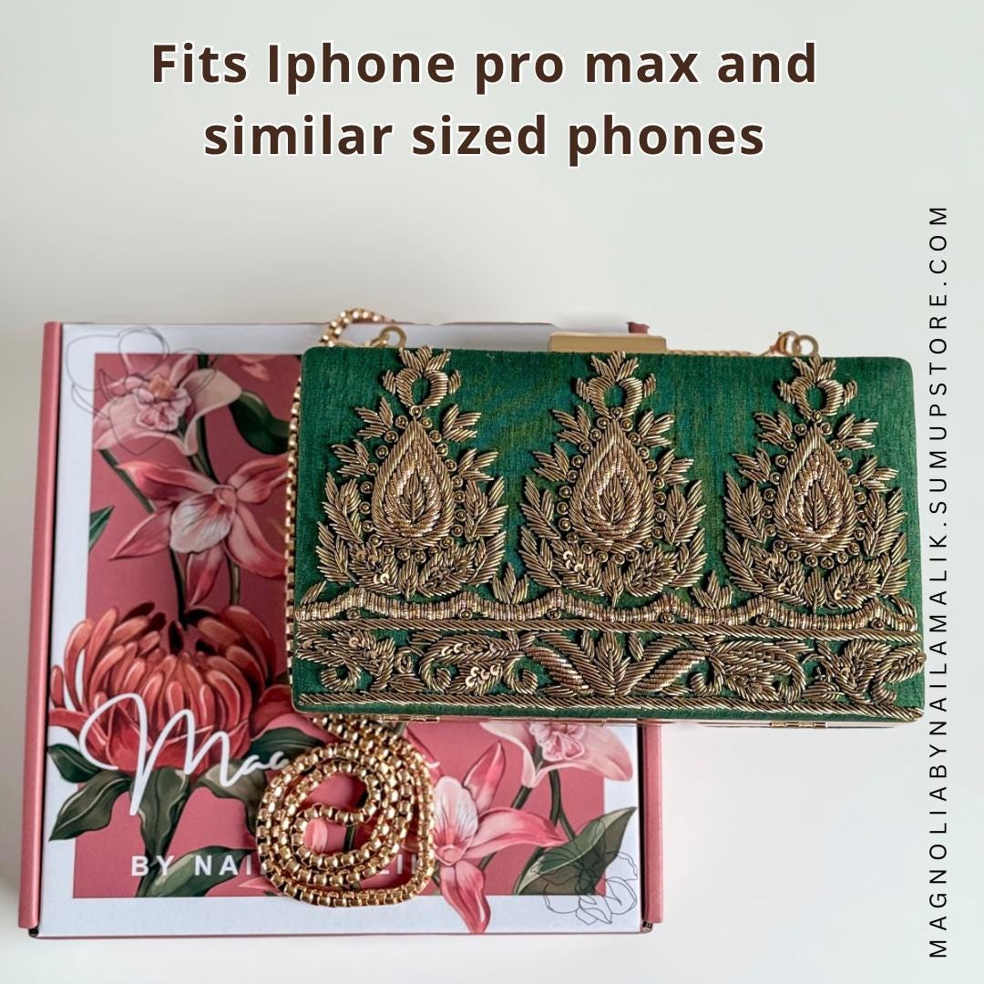 AMARNA | Green Clutch | Zardozi Dabka Embroidery | Paisley Wedding Clutch | Festive Bridal Purse | Traditional Evening Bag