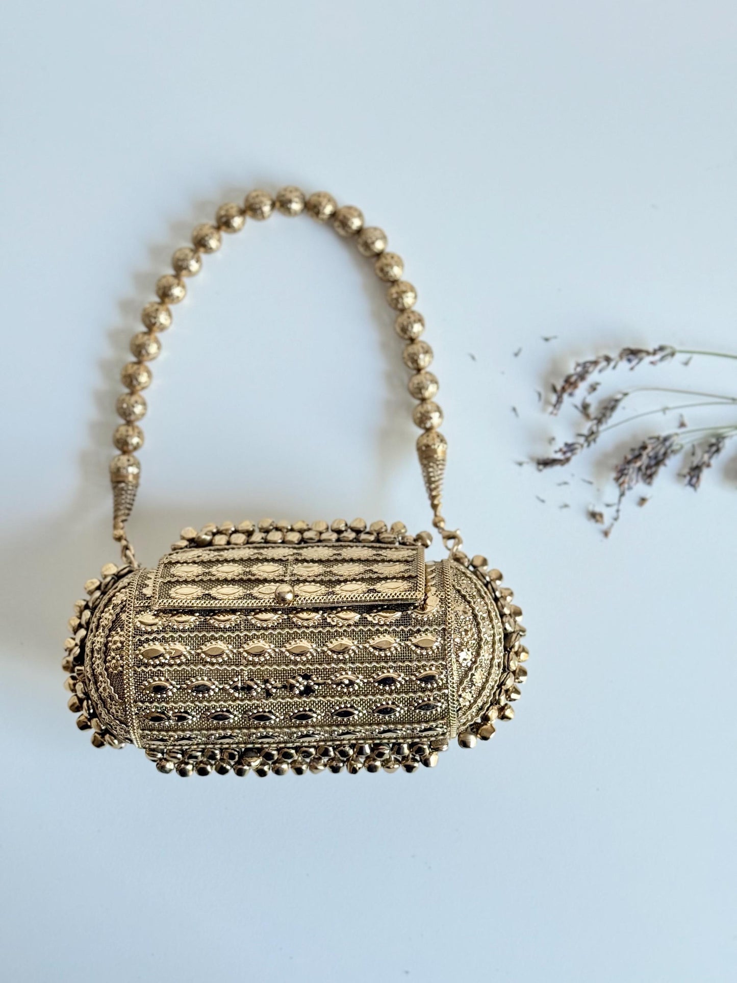 BEN THANH | Antique Golden Cylinder Formal Evening Purse for Weddings | Gift Idea for Her