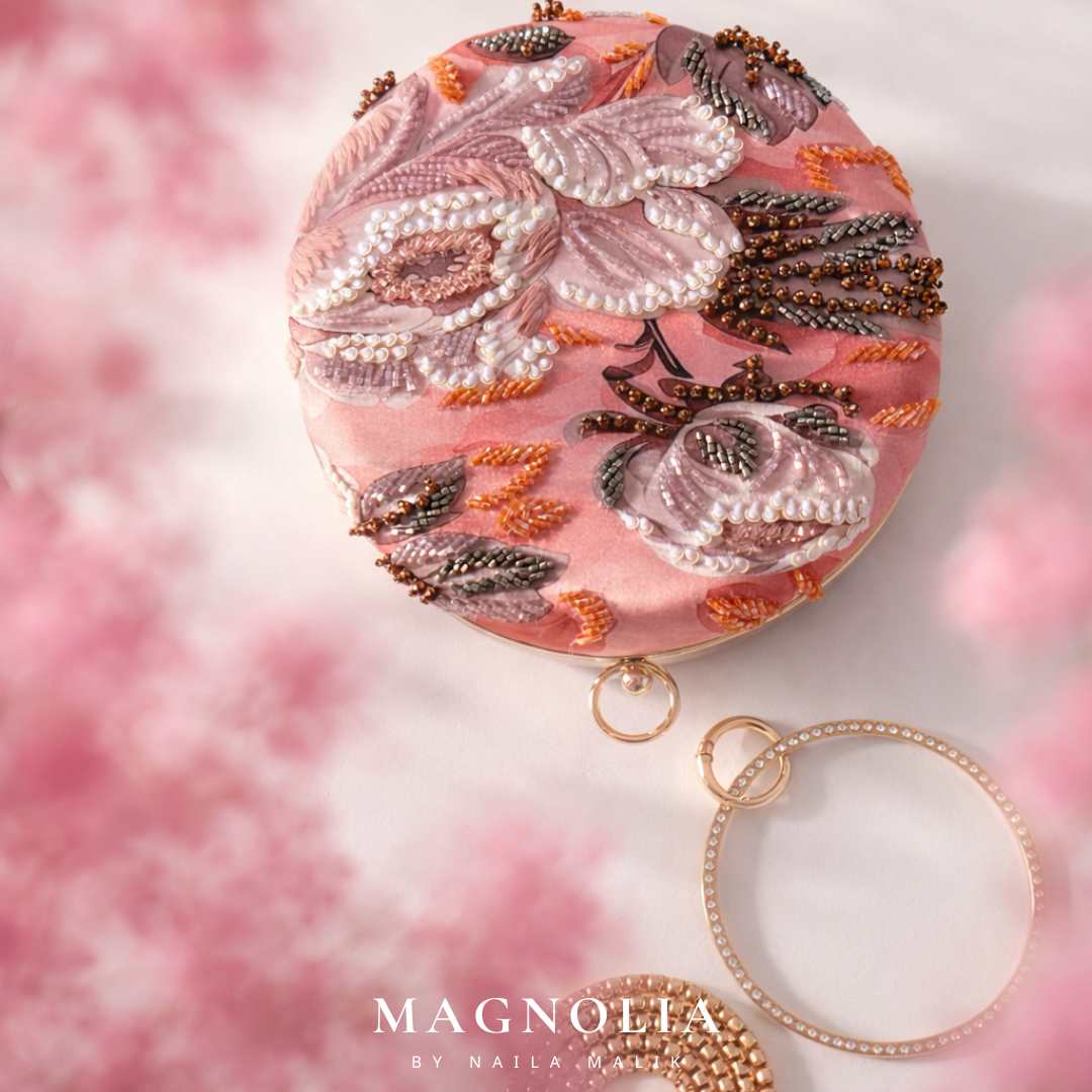 SAMARKAND| Round Silk Printed & Embellished Clutch Bag