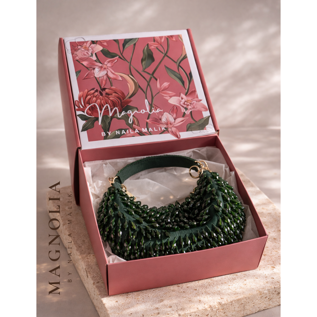 PORTOBELLO ROAD Emerald Green Beaded Party Purse | Luxury Handmade Evening Statement Bag