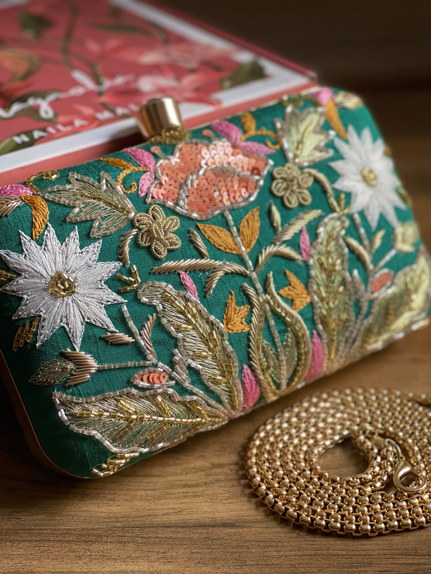 VALLETA Green Zardozi Clutch (Final Stock)