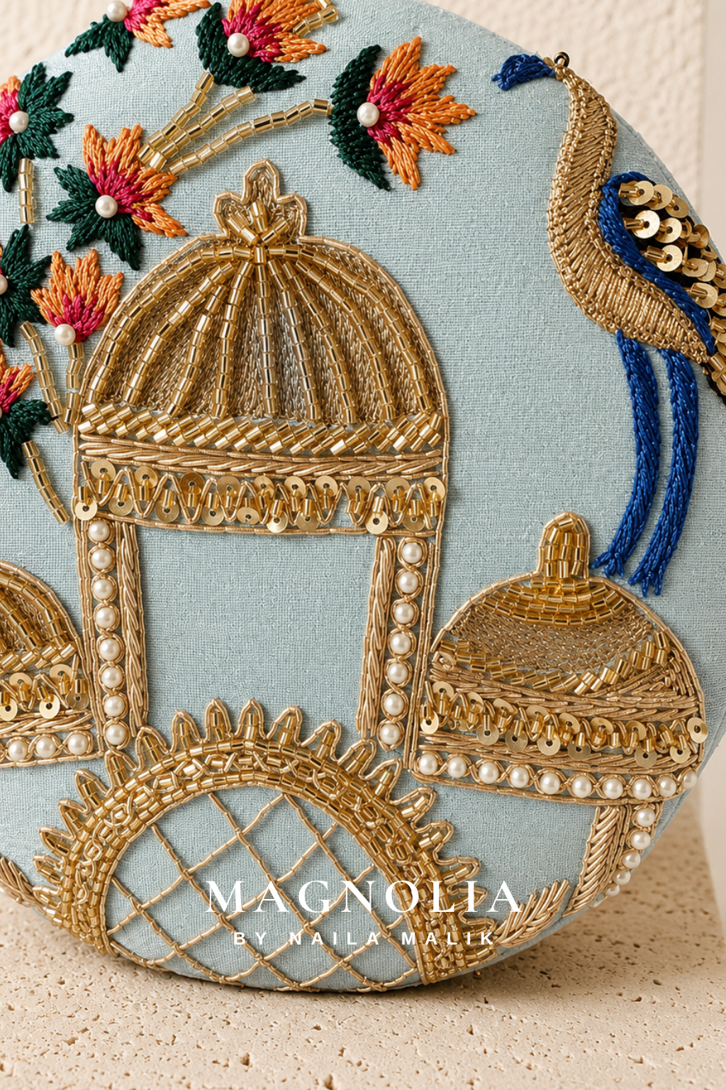 ZAGREB| Blue Architectural Embroidery Clutch