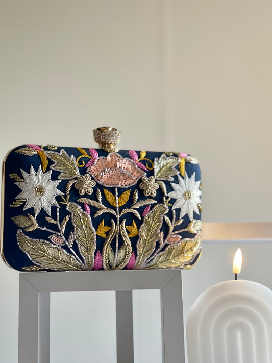 VALLETA Blue Zardozi Clutch (Final Stock)