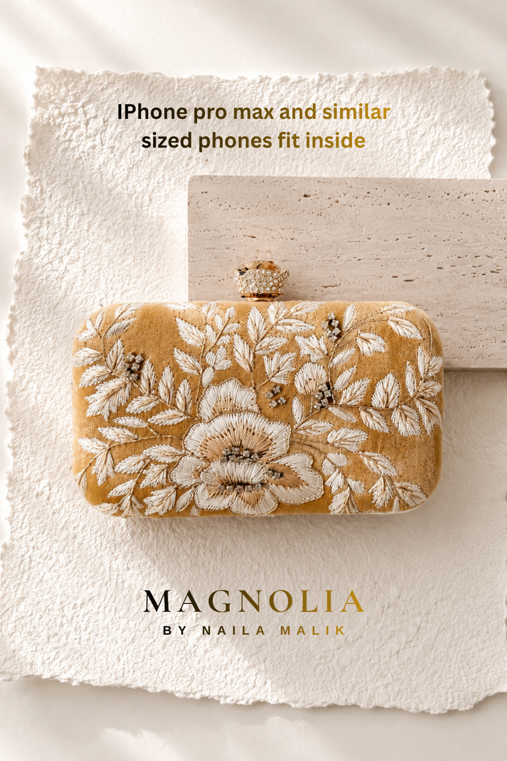 MYKONOS | Gold Floral Embroidery Clutch