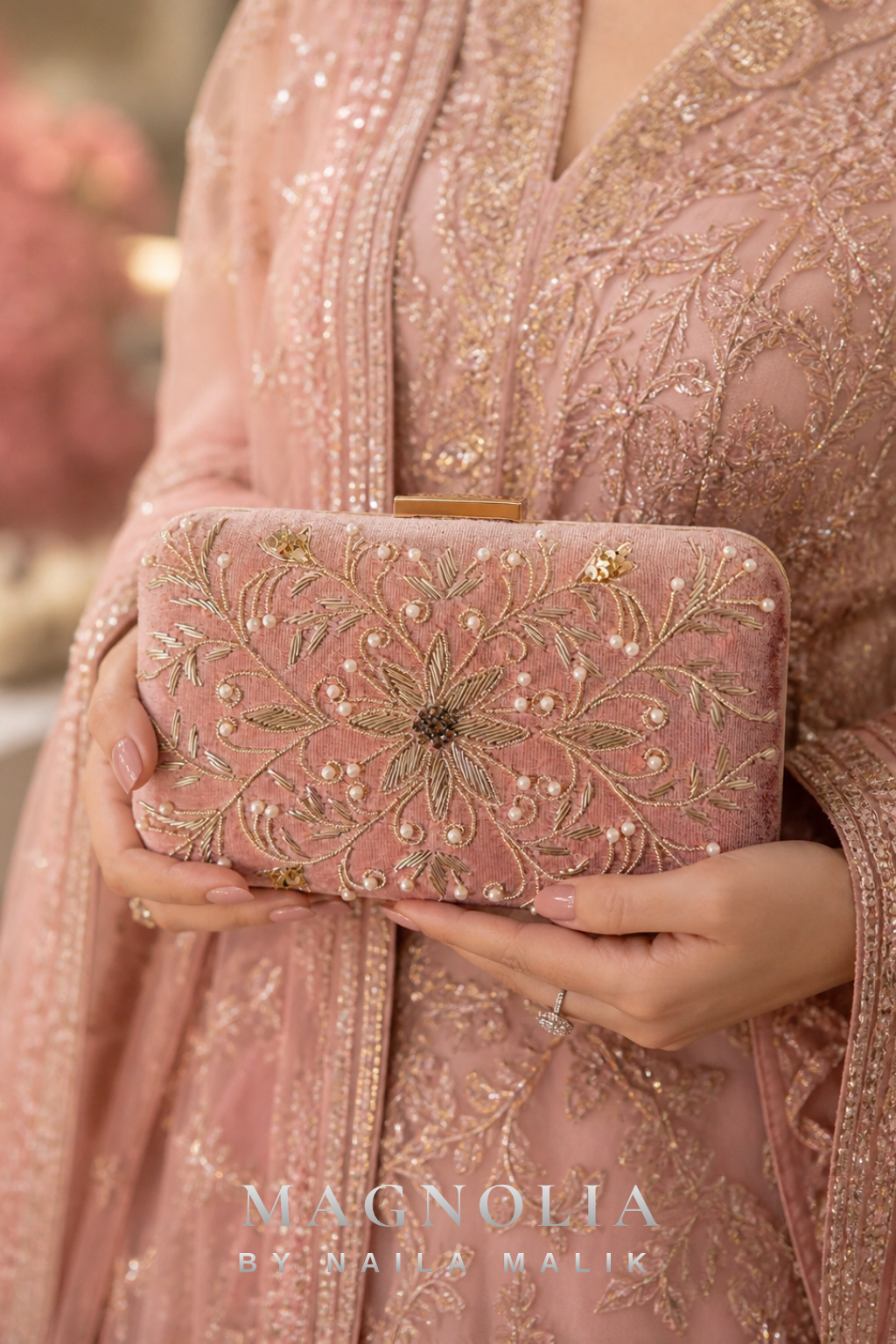 ROME | Pink Velvet EmbroideredClutch