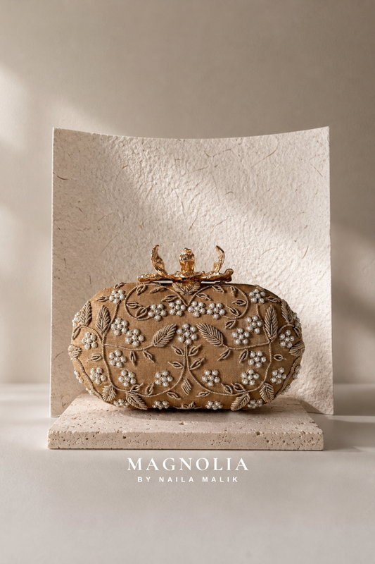 SUEZ | Floral Embroidery Gold Clutch