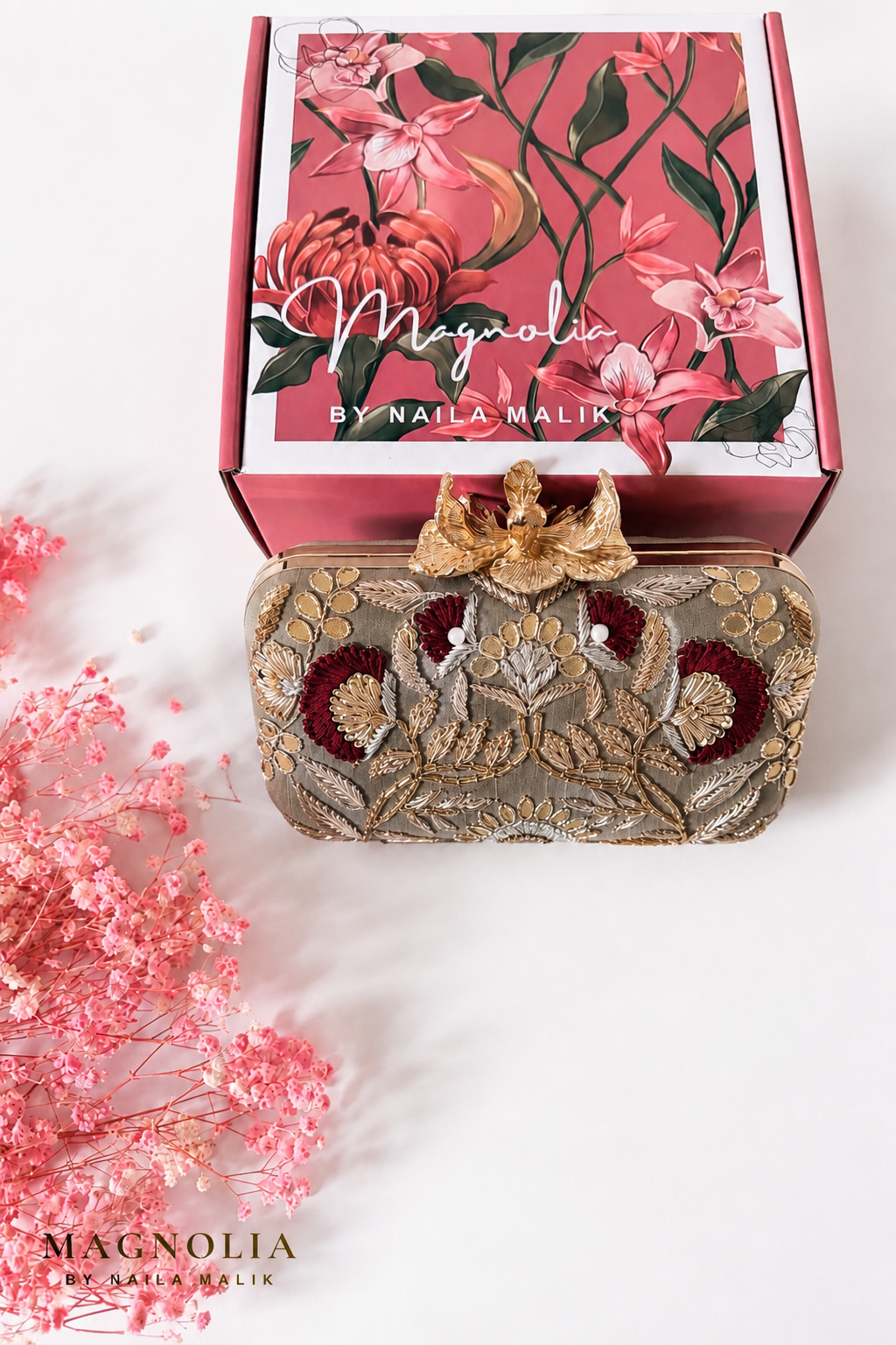 ANTALYA | Muted Olive Grey Floral Clutch