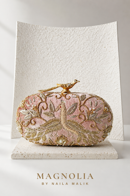 BUSAN | Dusty Rose Bird Embroidery Clutch