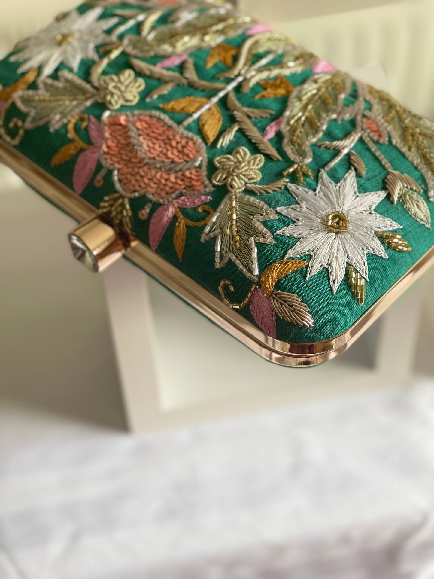 VALLETA Green Zardozi Clutch (Final Stock)