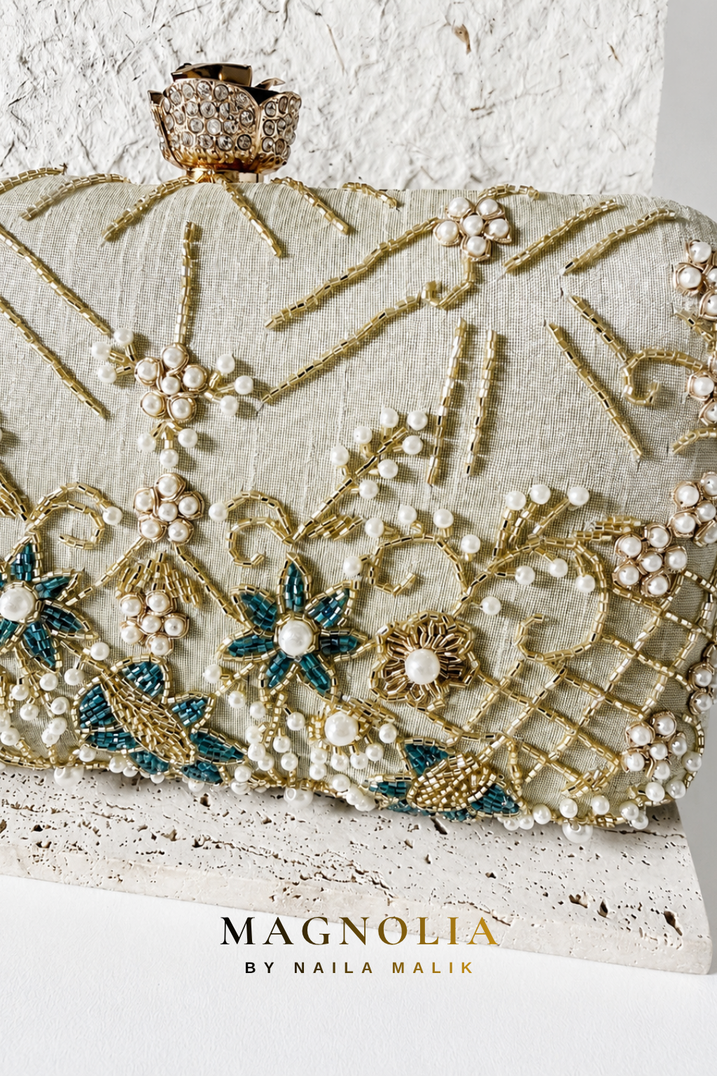 BORDEAUX | Sage Green Embroidered Clutch