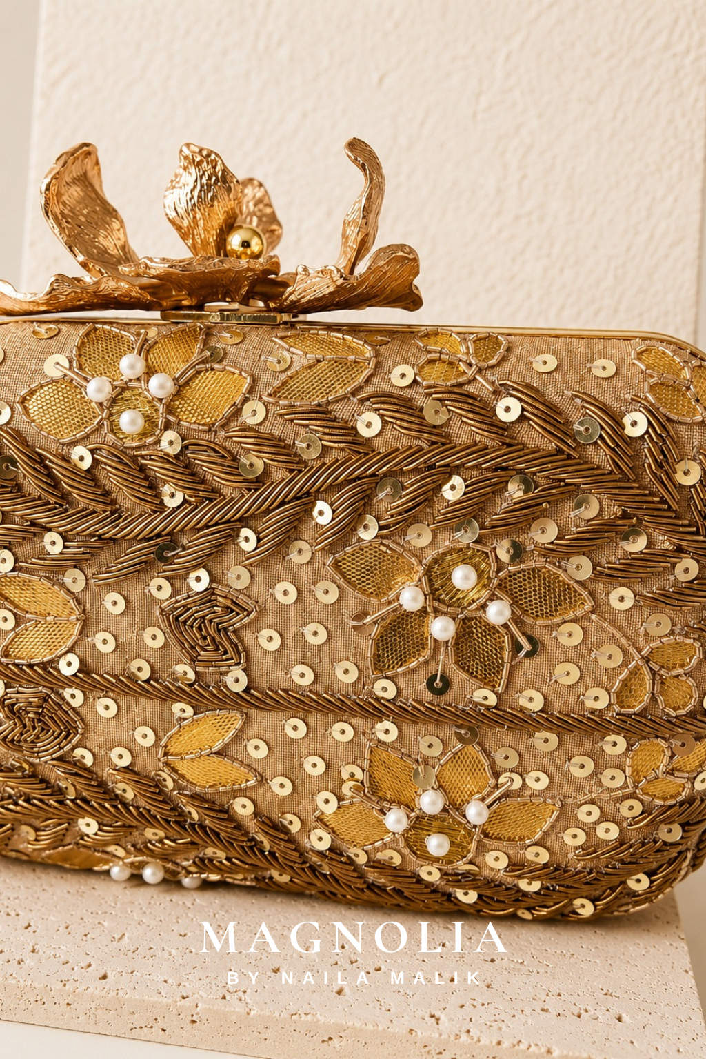 POSITANO | Gold Embroidered Clutch Bag