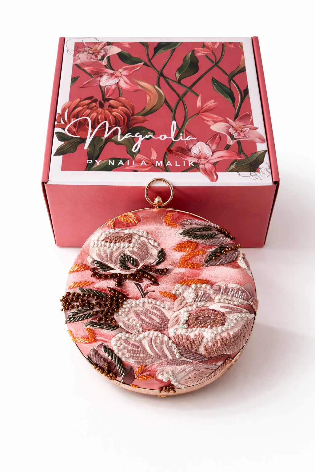 SAMARKAND| Round Silk Printed & Embellished Clutch Bag