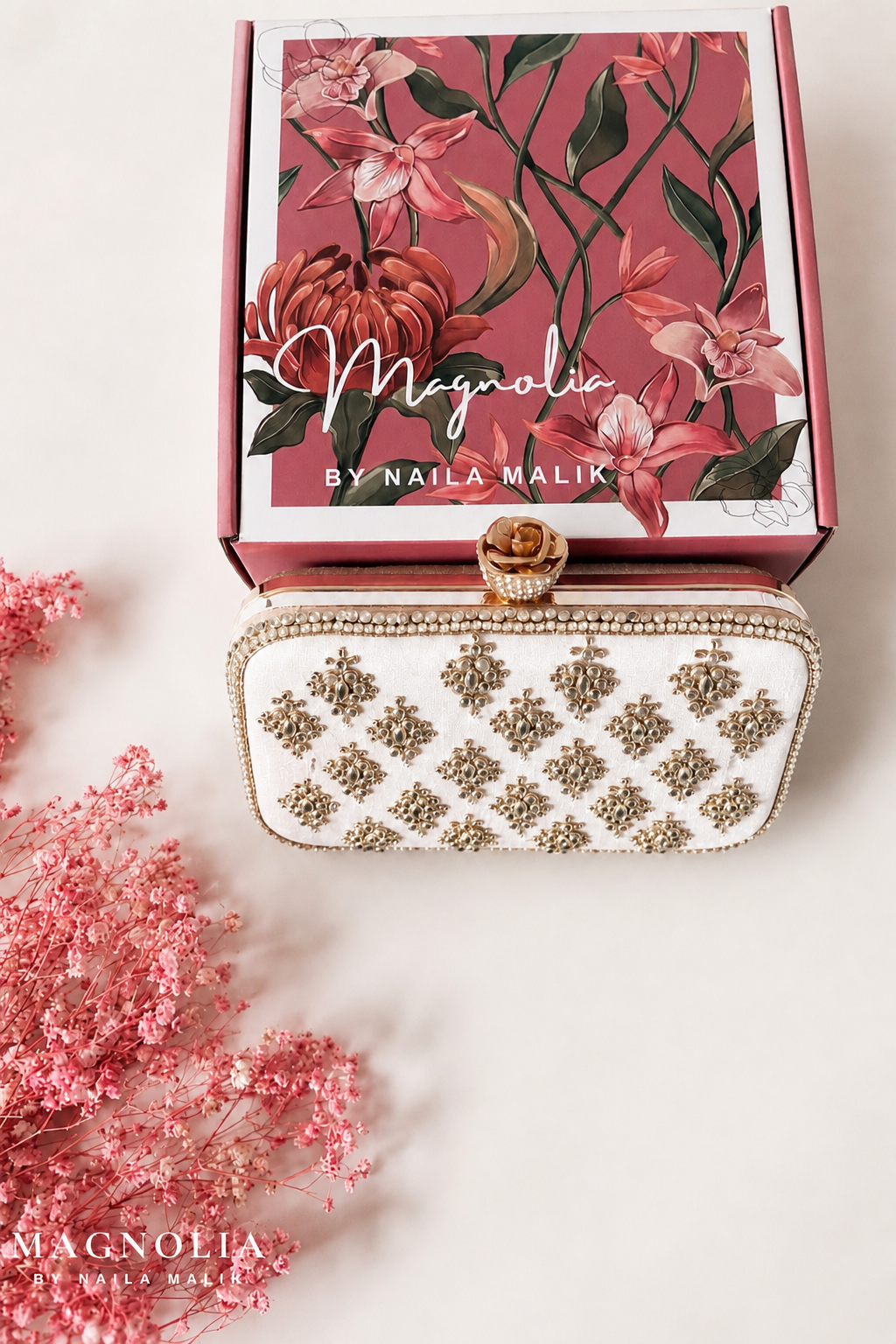 MANAMA | Kundan White Silk Clutch