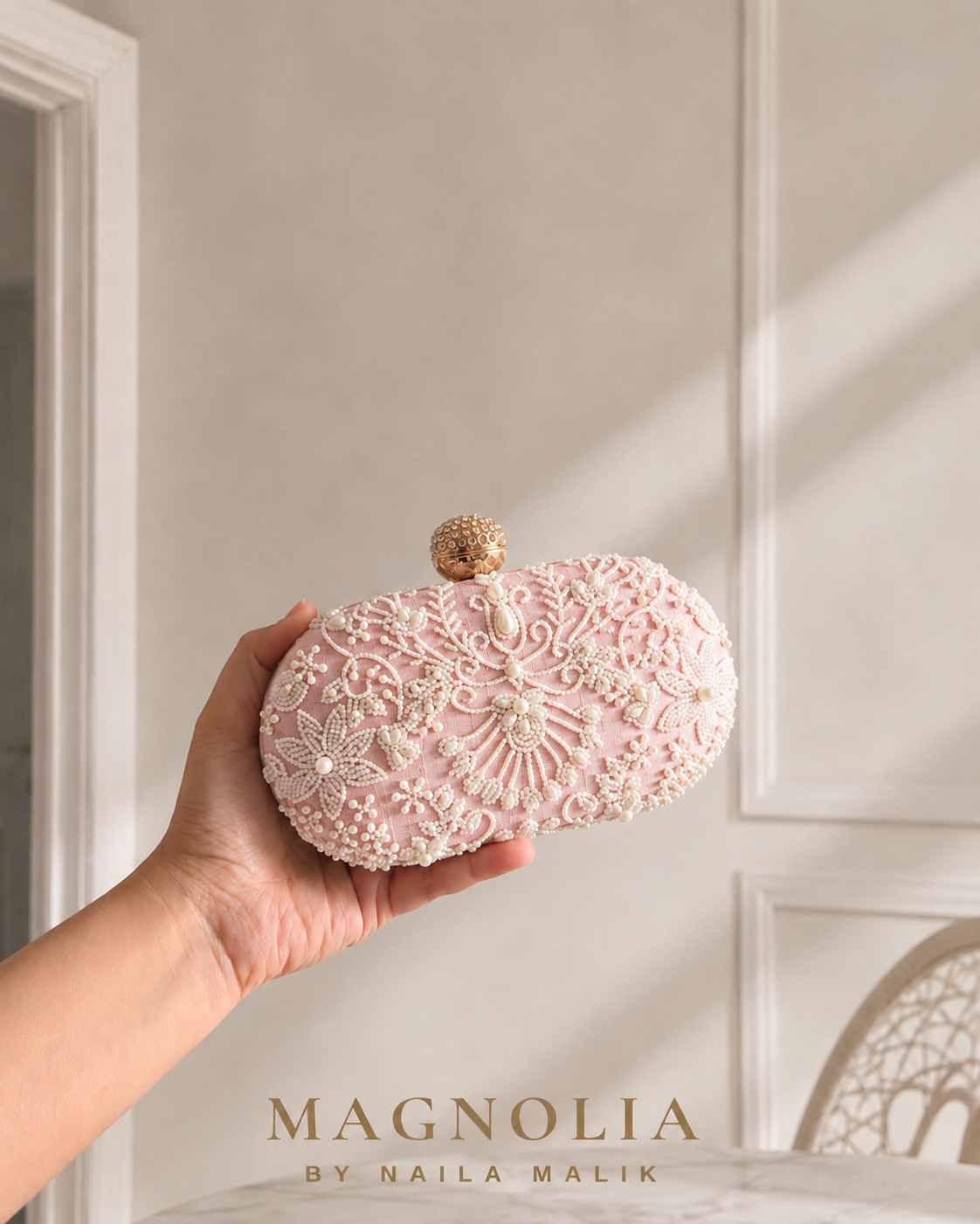 MALLAWI | Pink Pearl Embellished Clutch