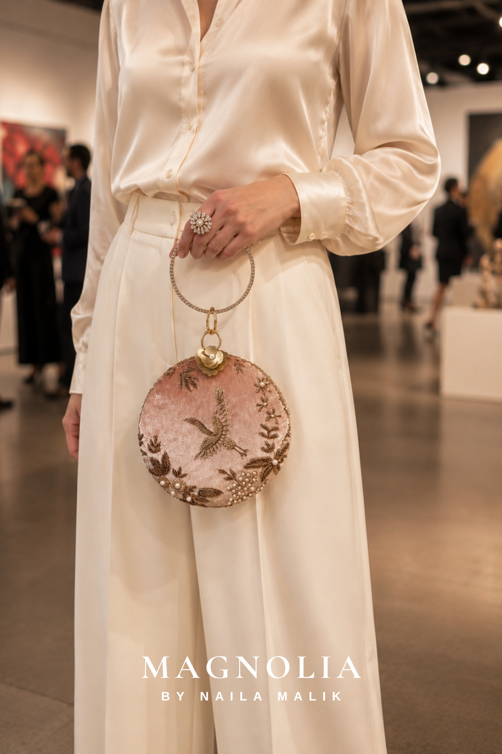 FEZ| Pink Crane Embroidery Clutch