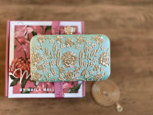 SOFIA Aqua Embroidered Clutch (Final Stock)
