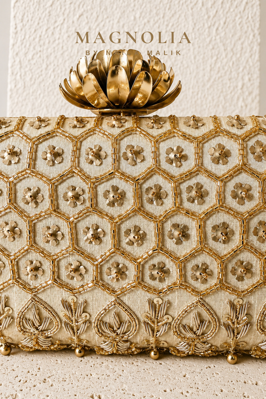 COVENTRY | Honeycomb Floral Champagne Gold Clutch