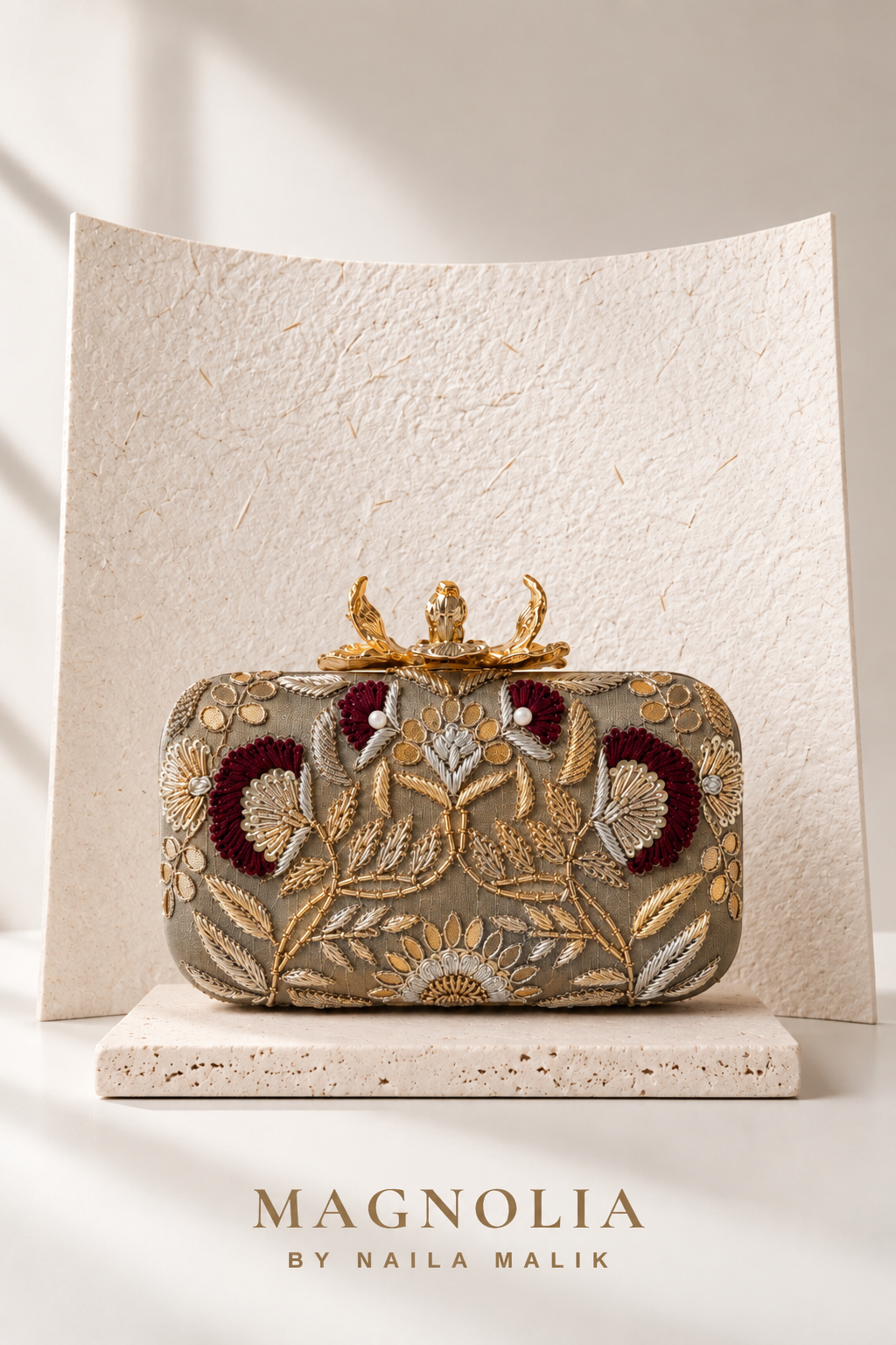 ANTALYA | Muted Olive Grey Floral Clutch